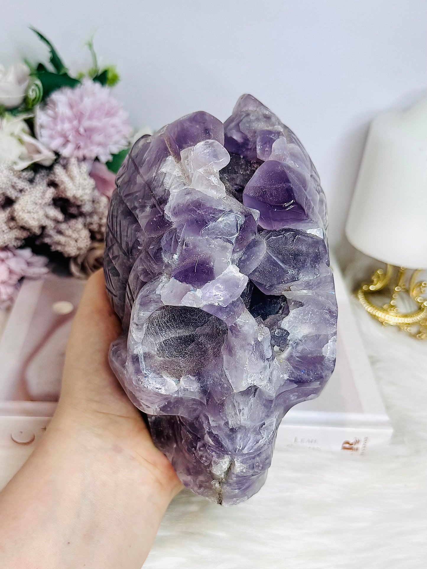 Huge Amethyst Druzy Carved Skull 18.5cm 2.46KG