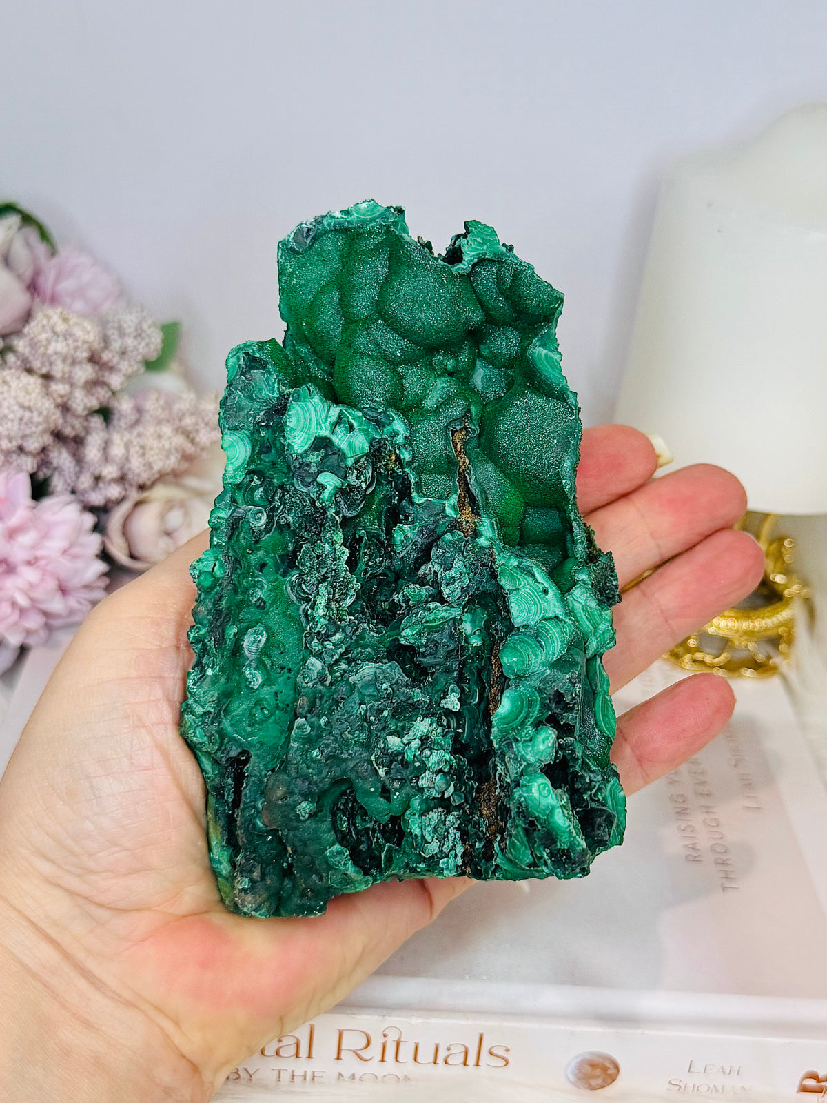 Natural Malachite Freeform 514g On Stand