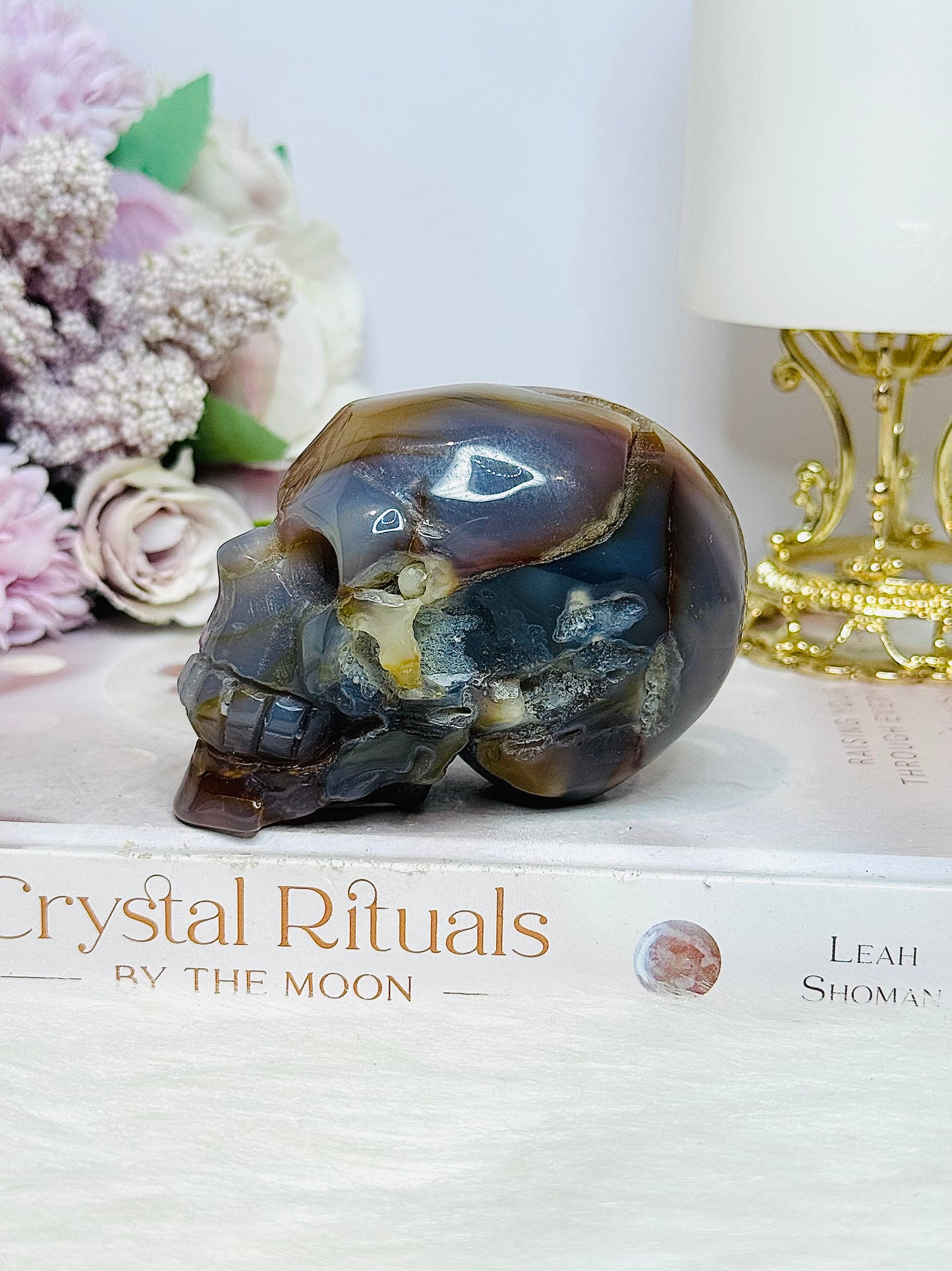 Blue Druzy Agate Carved Skull 9cm 316g