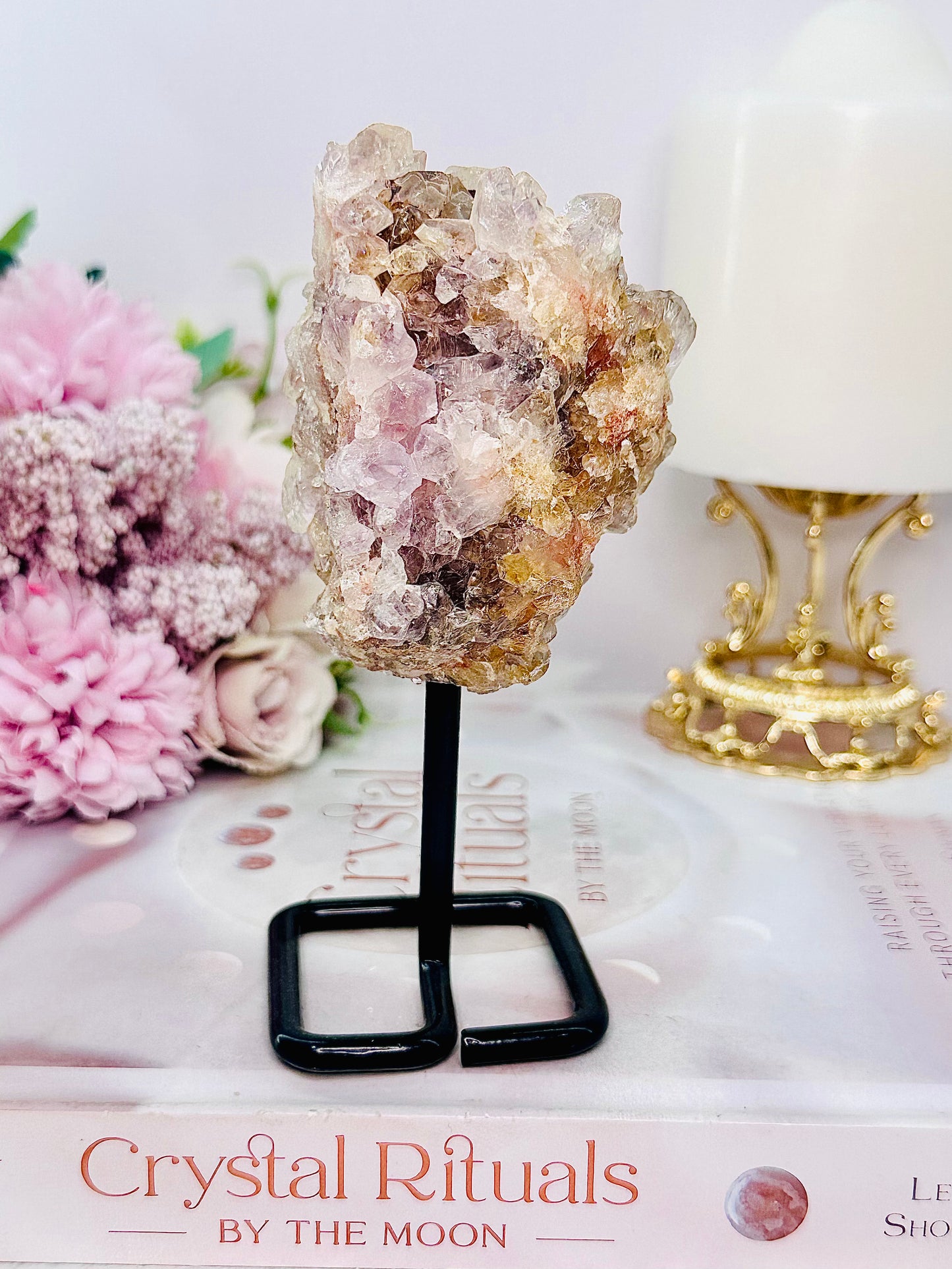 Stunning Natural Pink Amethyst Cluster On Stand From Brazil 14cm