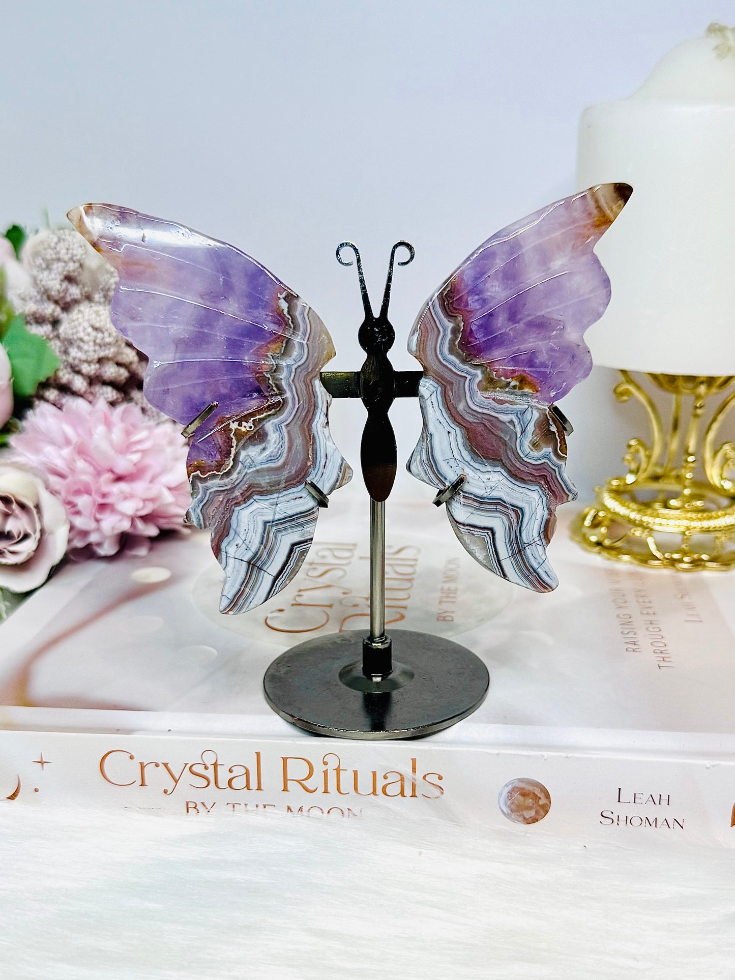 Crazy Lace Amethyst Wings on Stand 12cm