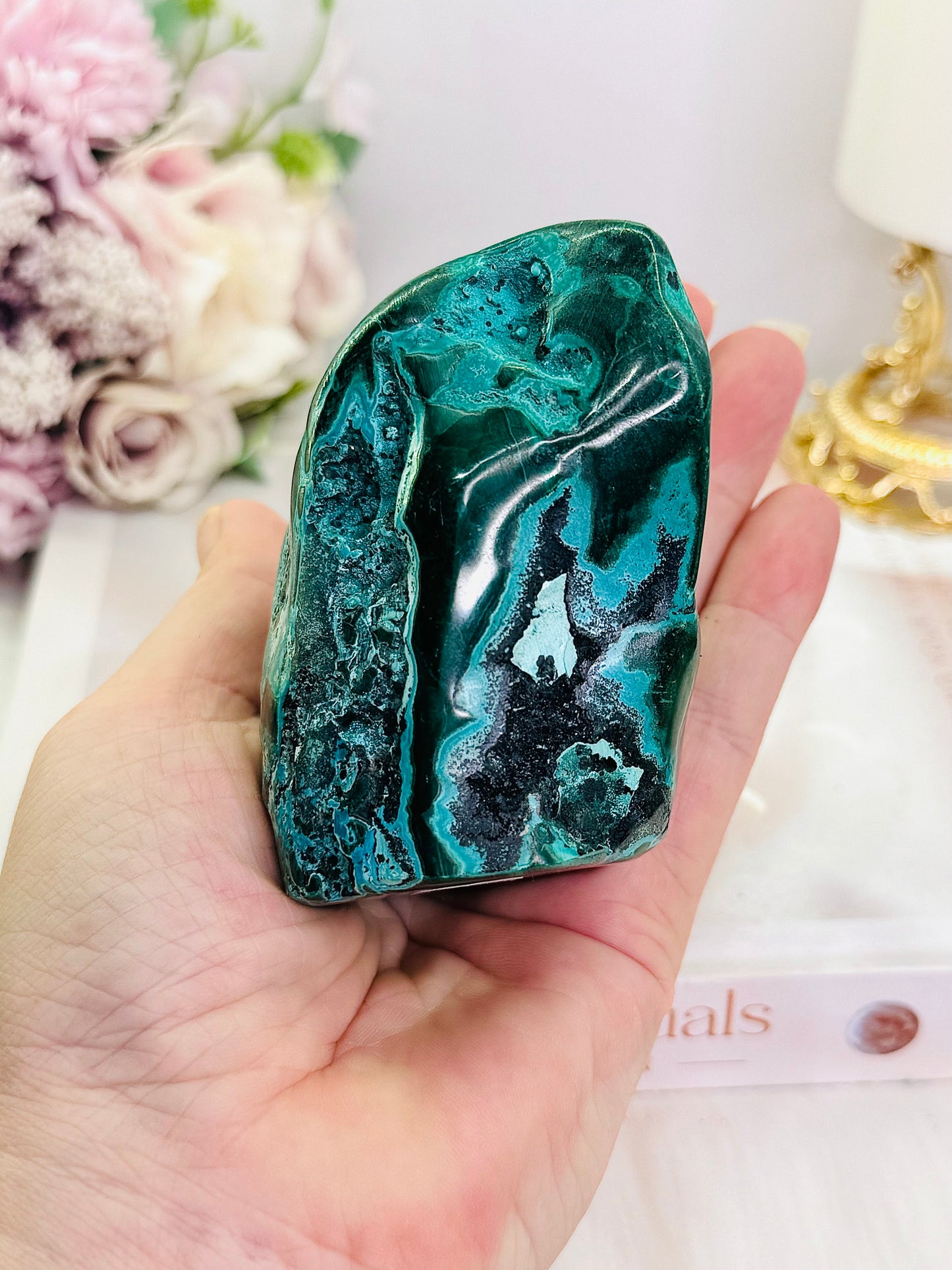 Helps Heal Heartache ~ Stunning Large Malachite |Chrysocolla Polished Natural Freeform 415grams