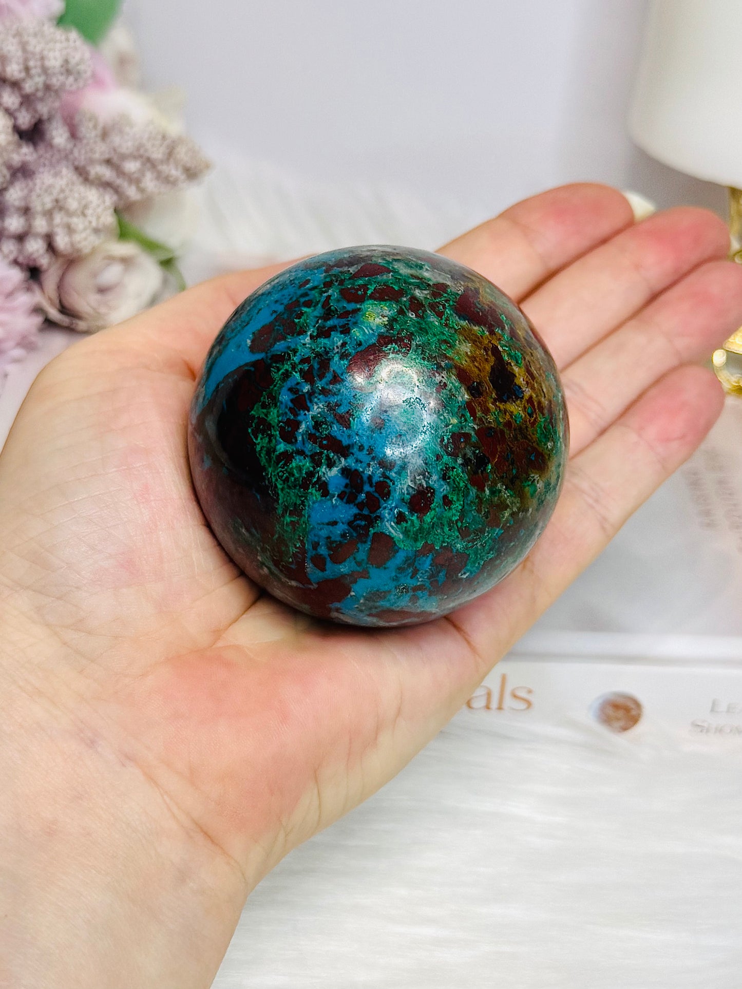 Natural Chrysocolla With Shattuckite Sphere on Stand 356g