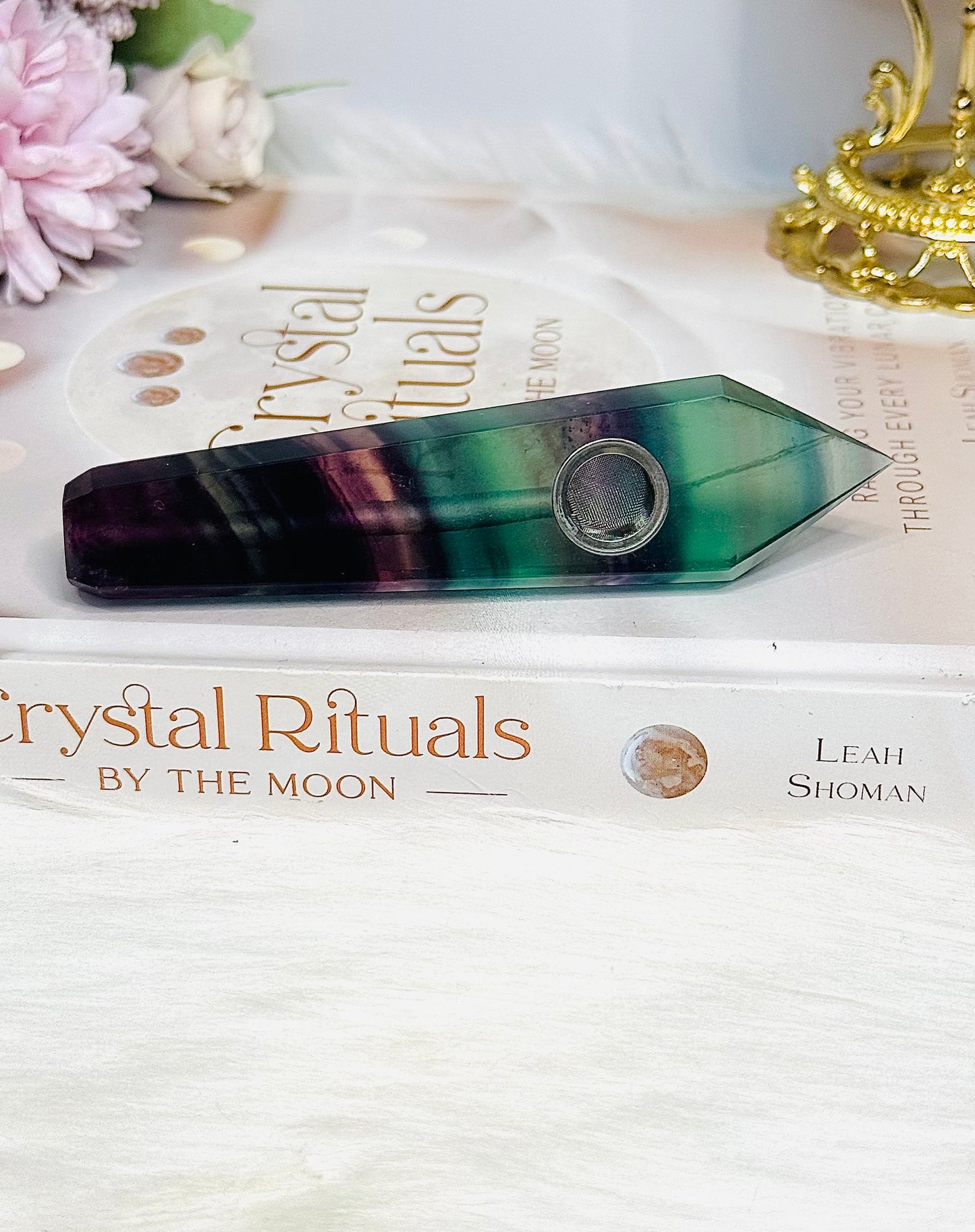 Rainbow Fluorite Carved Pipe 11.5cm