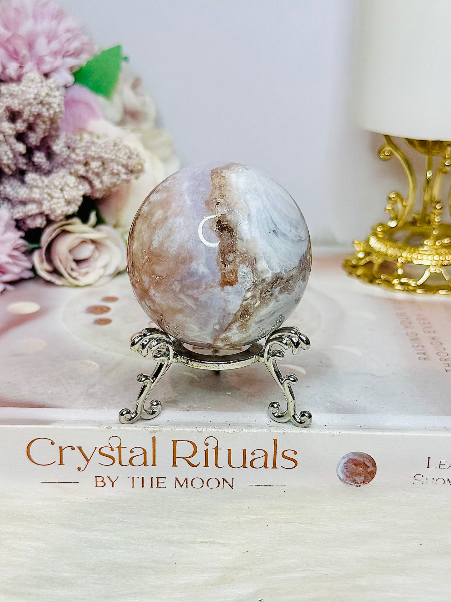 Druzy Flower Agate Sphere on Stand 172g