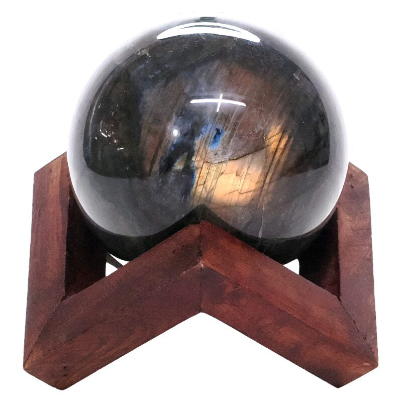 Large Labradorite Sphere on Timber Stand 1.2KG