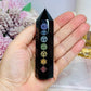 Black Obsidian Chakra Engraved Tower 10cm