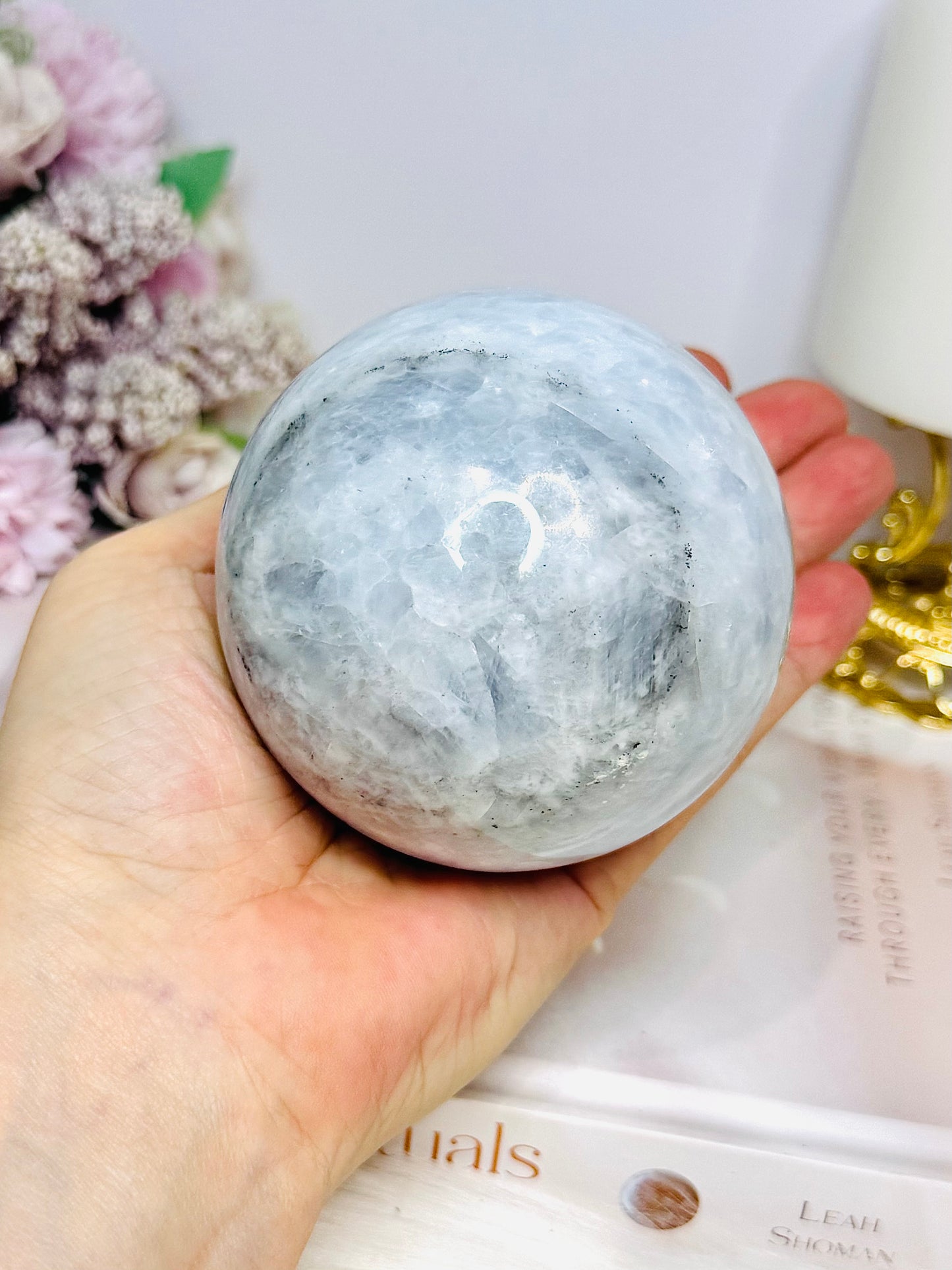 Large Blue Calcite Sphere on Stand 667g