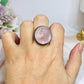 Large Silver Rose Quartz Round Ring Size 9