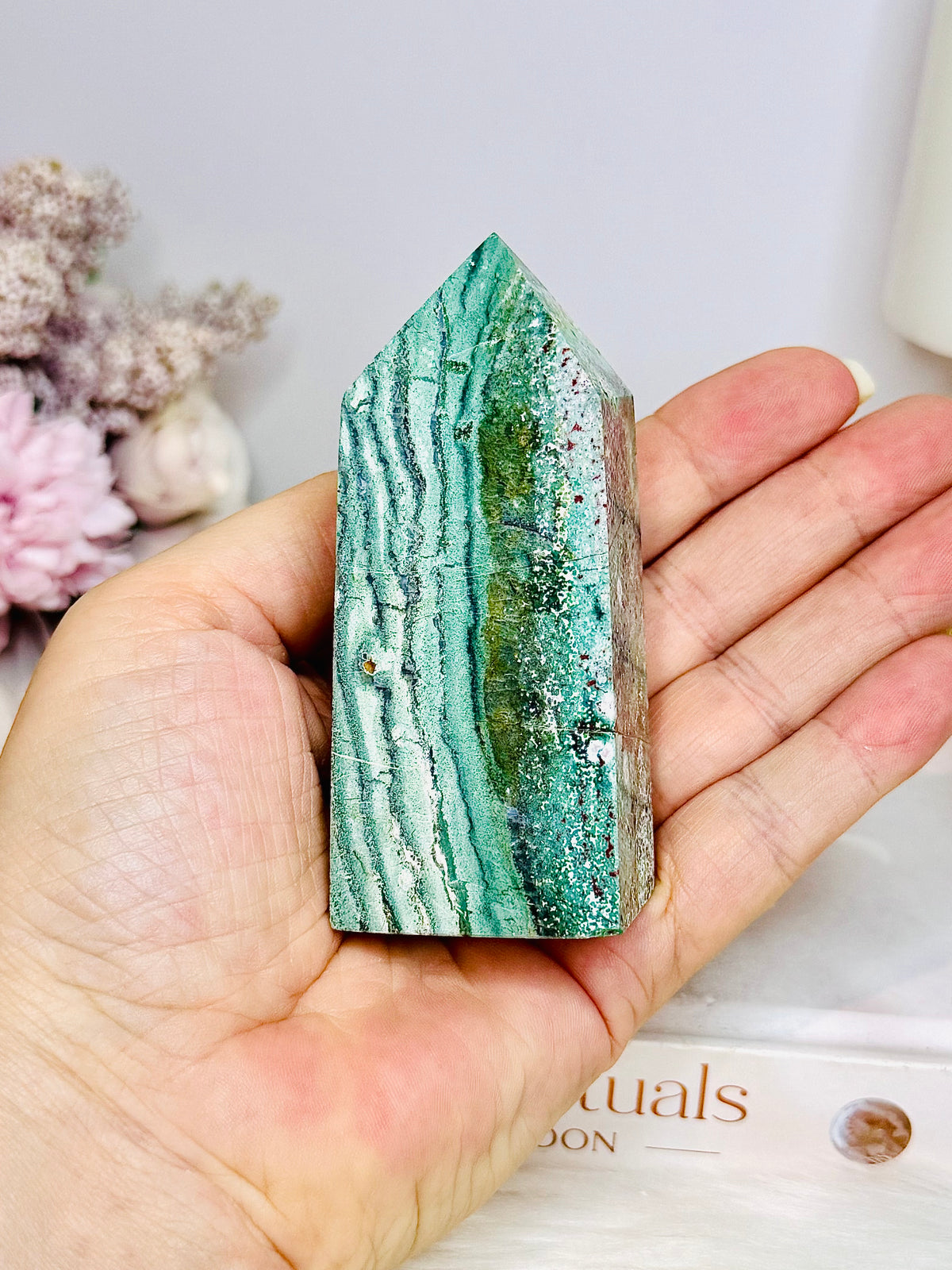 Green Unicorn Agate Tower 9cm