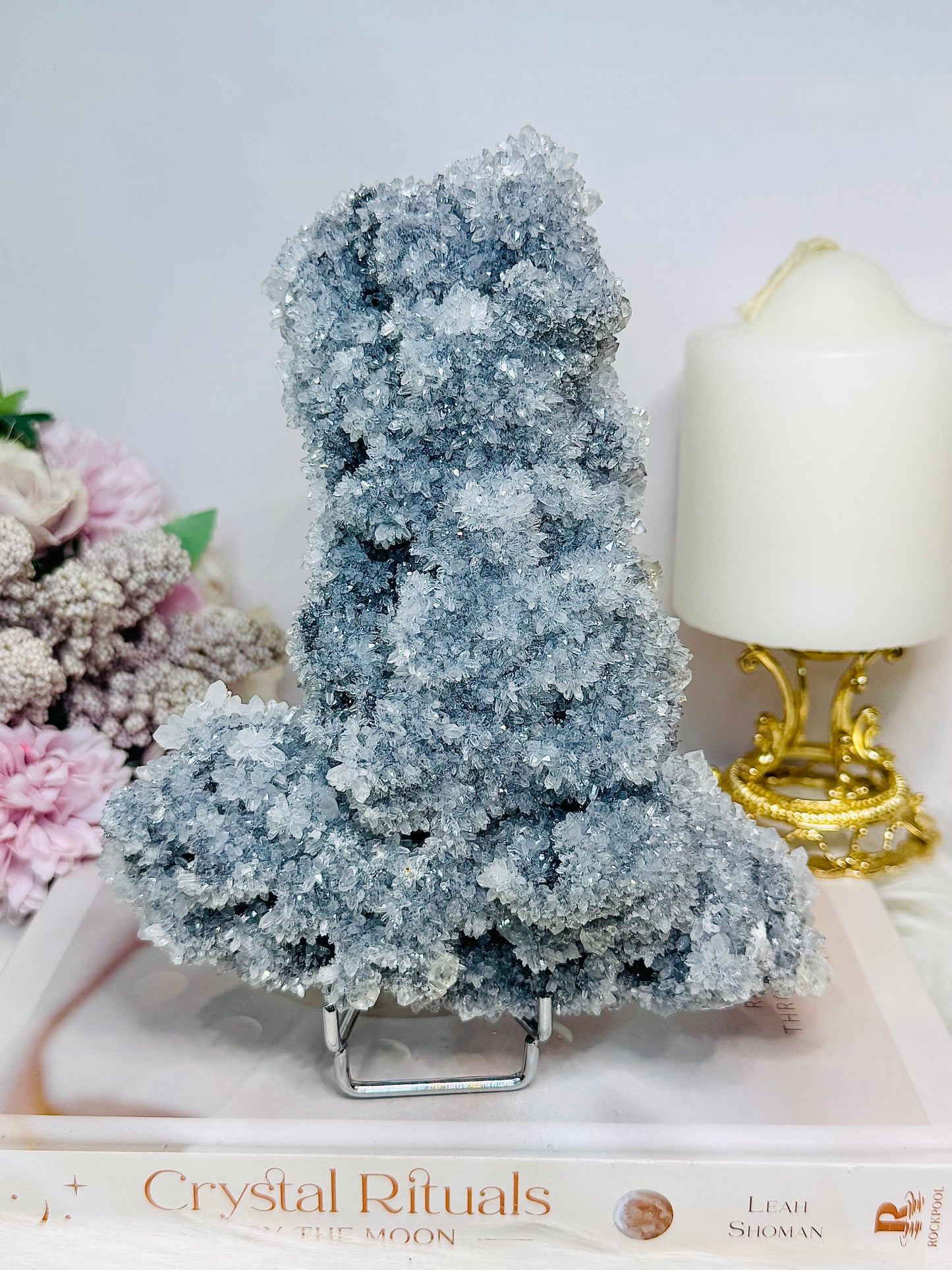 Large Natural Raw Sparkling Crystal Cluster on Stand 17cm 751g