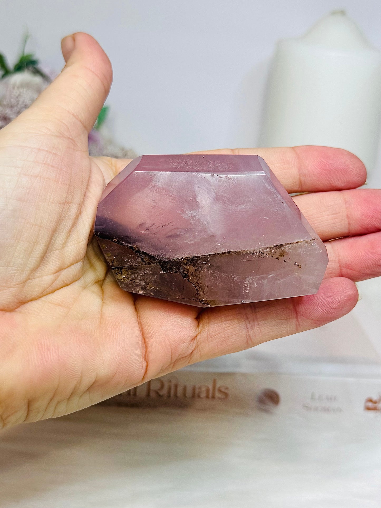 Natural Rose Quartz Freeform with Fern Tree Dentrictic Inclusions 7.5cm