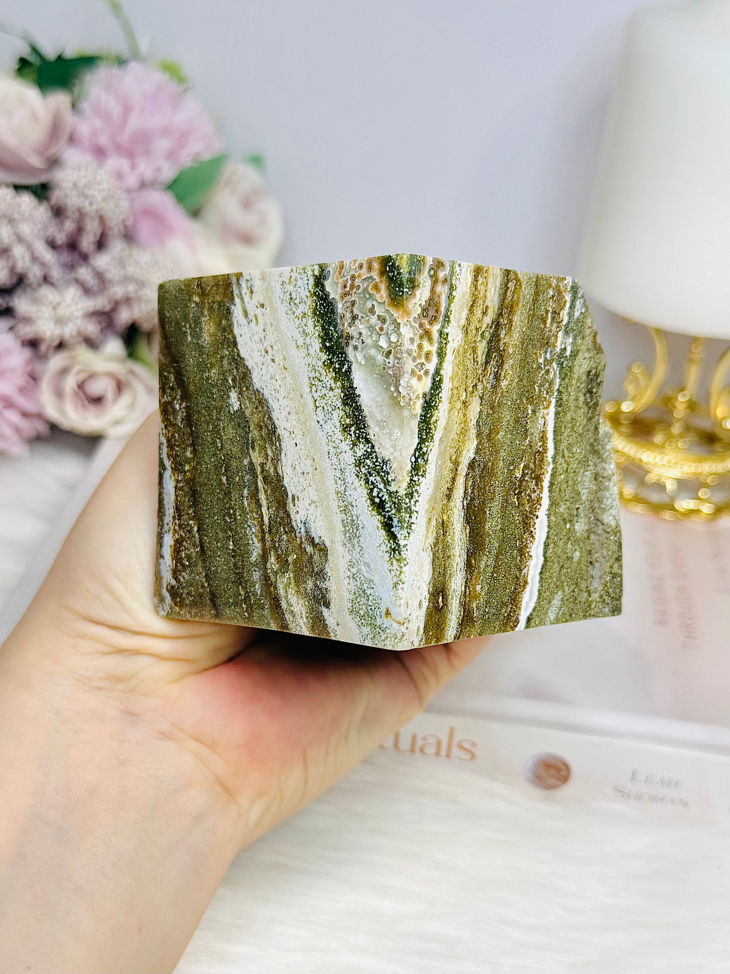 Large Ocean Jasper Druzy Carved Cube 612g