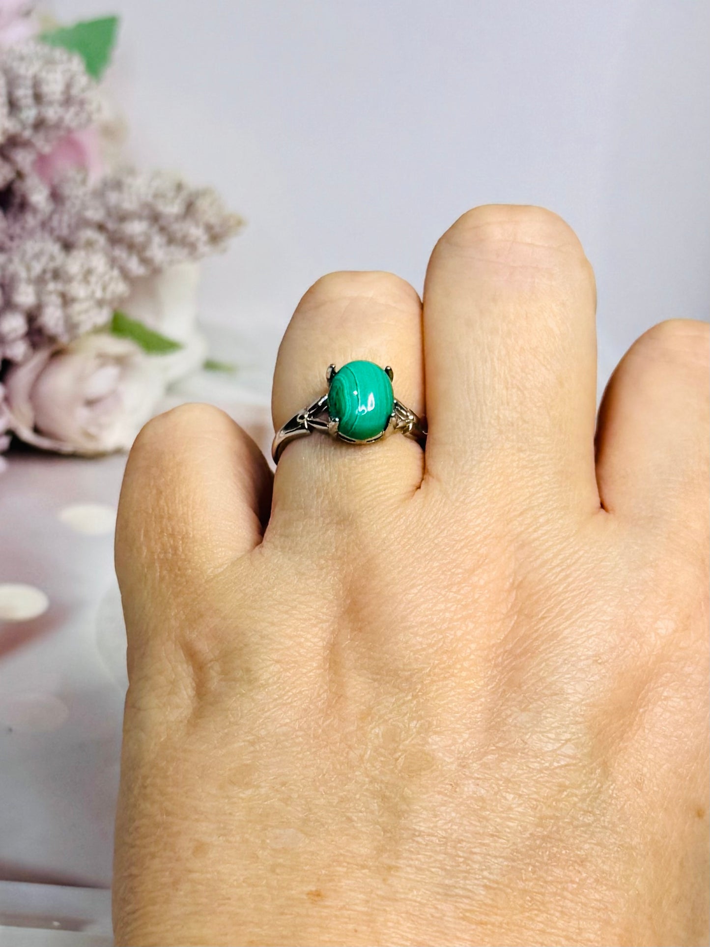 Adjustable Malachite Ring in Gift Bag