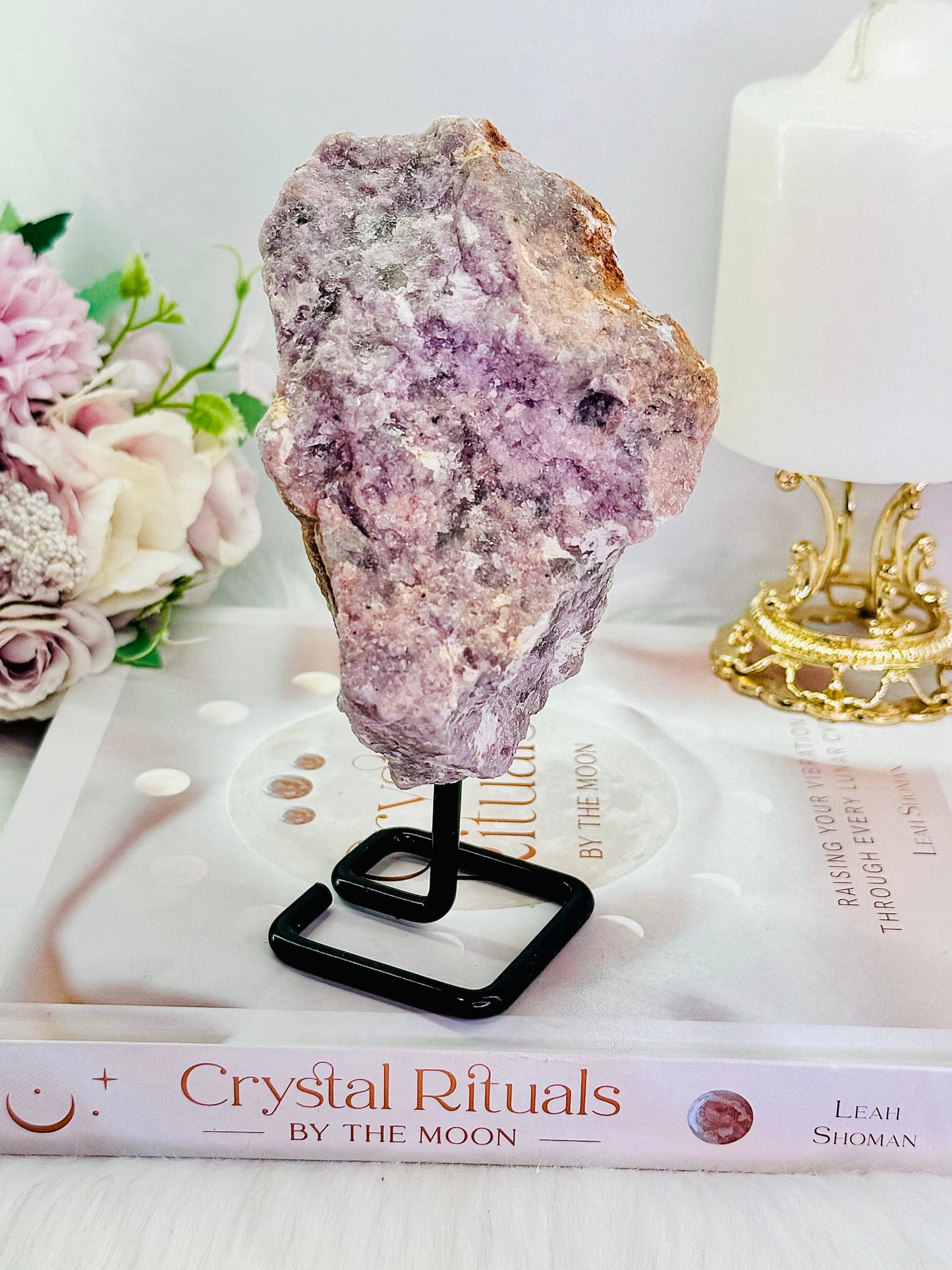 Large Raw Natural Lepidolite Crystal 587grams On Stand From Brazil