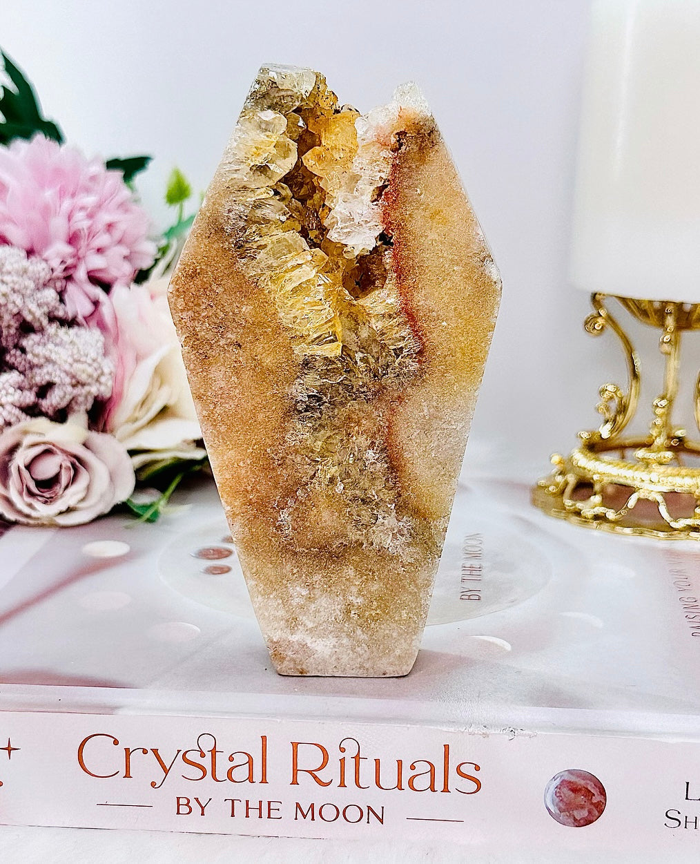Druzy Pink Amethyst Chunky Coffin Carving 12cm