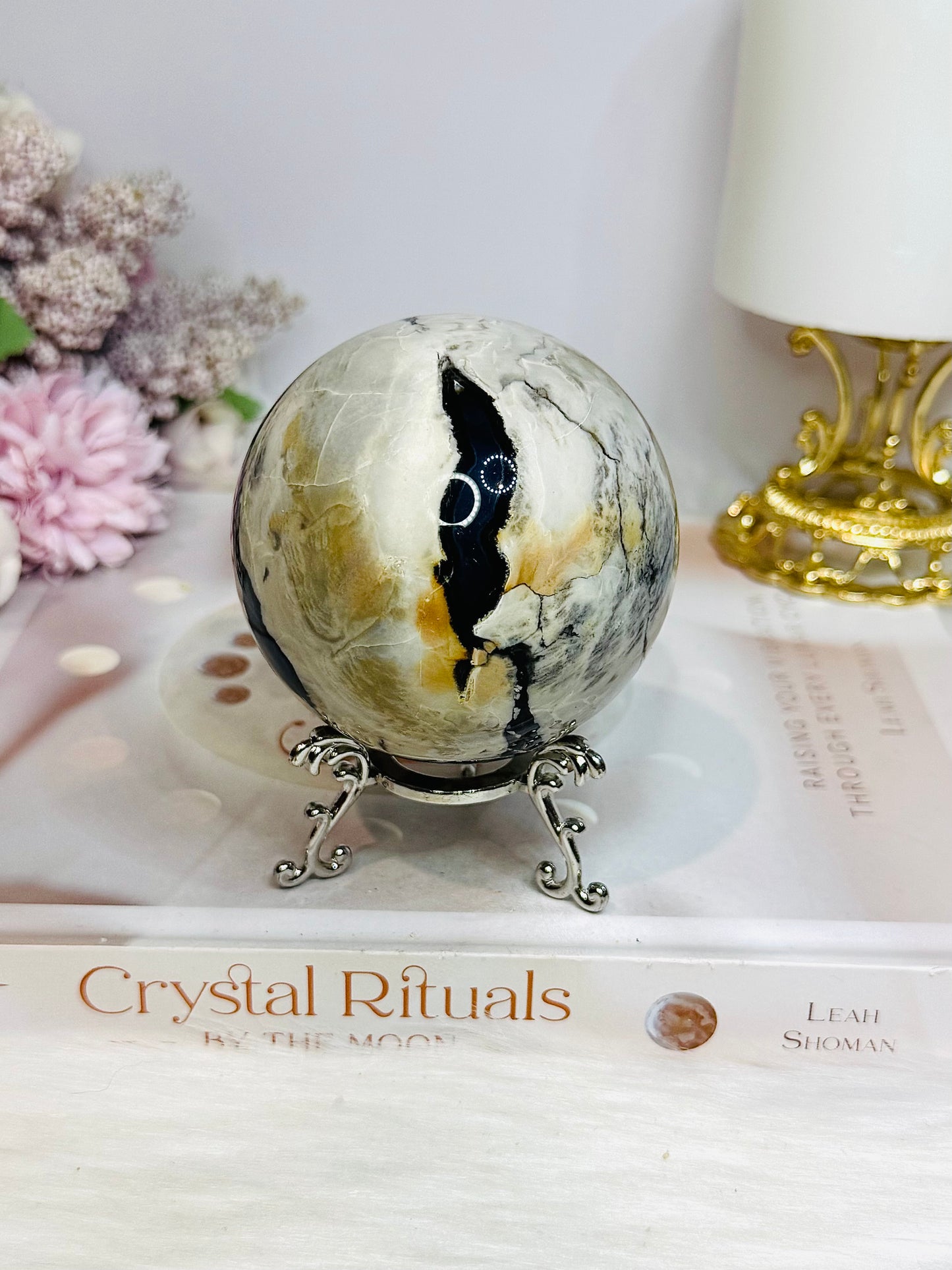 Large Volcano Agate Sphere (UV Reactive) On Stand 416g