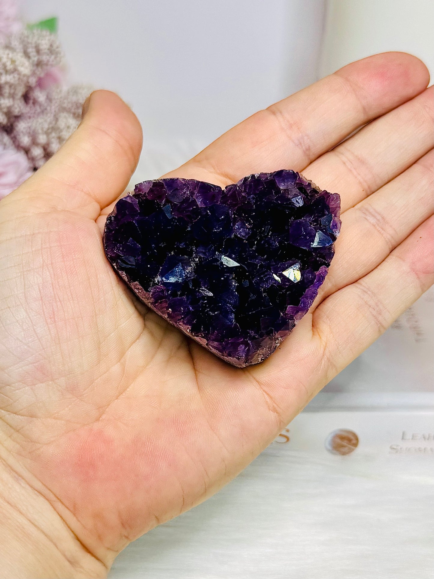 High Grade Deep Purple Amethyst Carved Heart 6cm