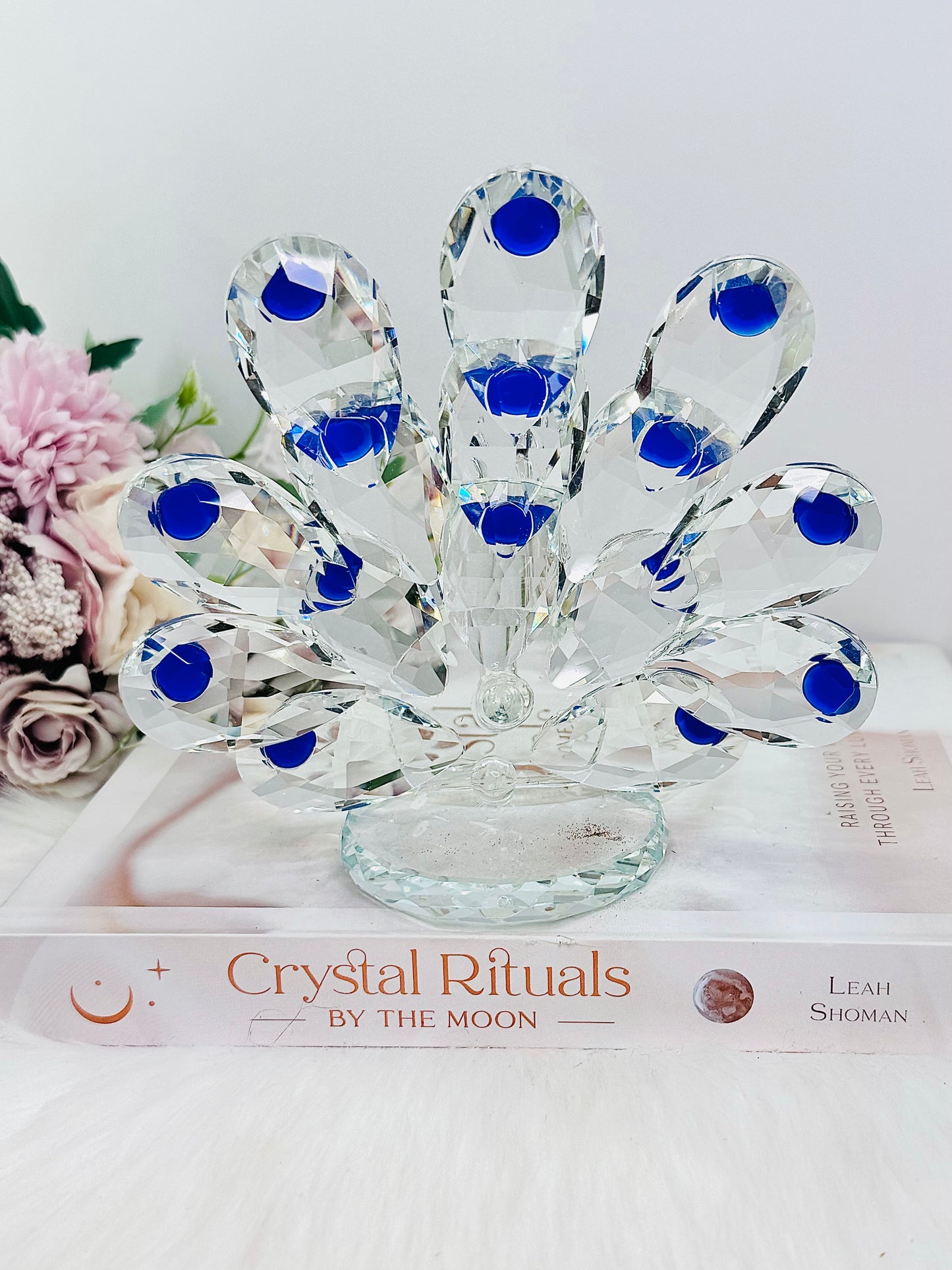 For Protection ~ Exquisite Large 15cm Glass Evil Eye Peacock Figurine combining elegance and mystique