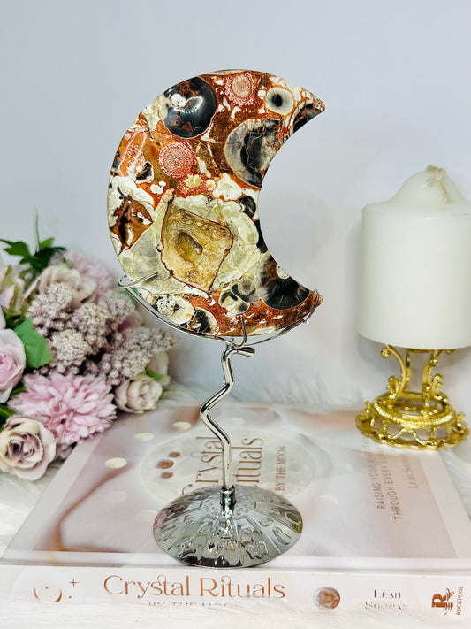 Druzy Money Agate Moon on Stand 20cm