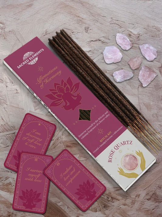 Affirmation of Harmony Crystal Smudge Rose Quartz Incense Kit