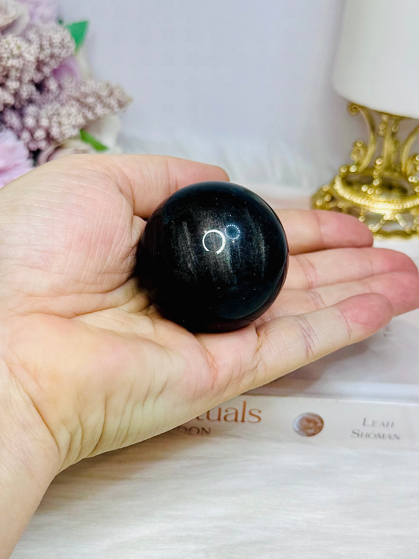 Silver Sheen Obsidian Sphere on Stand 109g