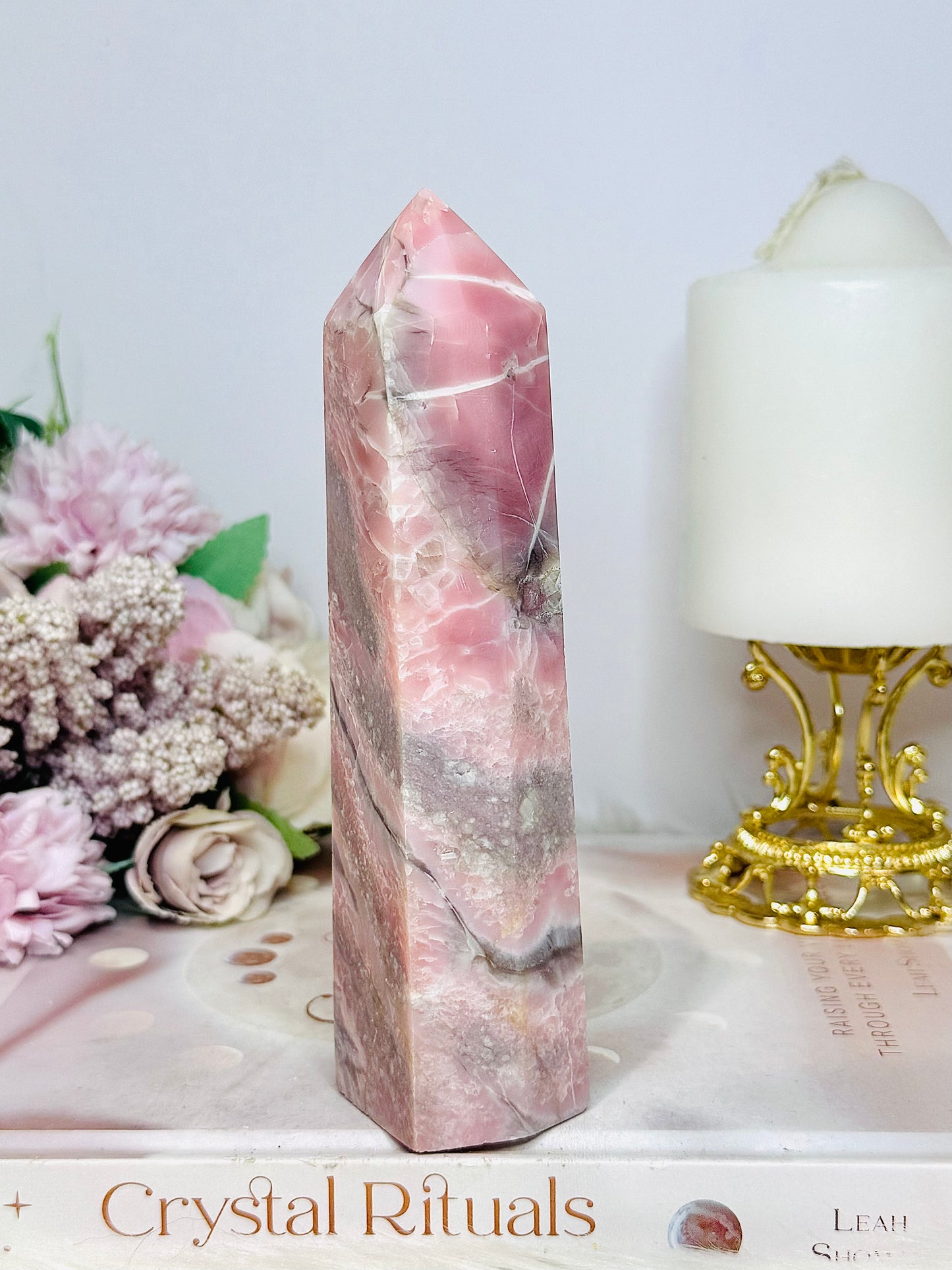 Natural Pink Opal Carved Tower 15cm