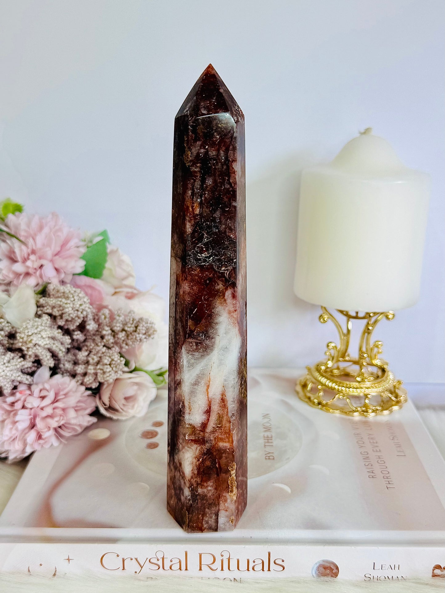 Gorgeous Tall 19cm Red Fire Quartz Tower with Hematite Inclusions