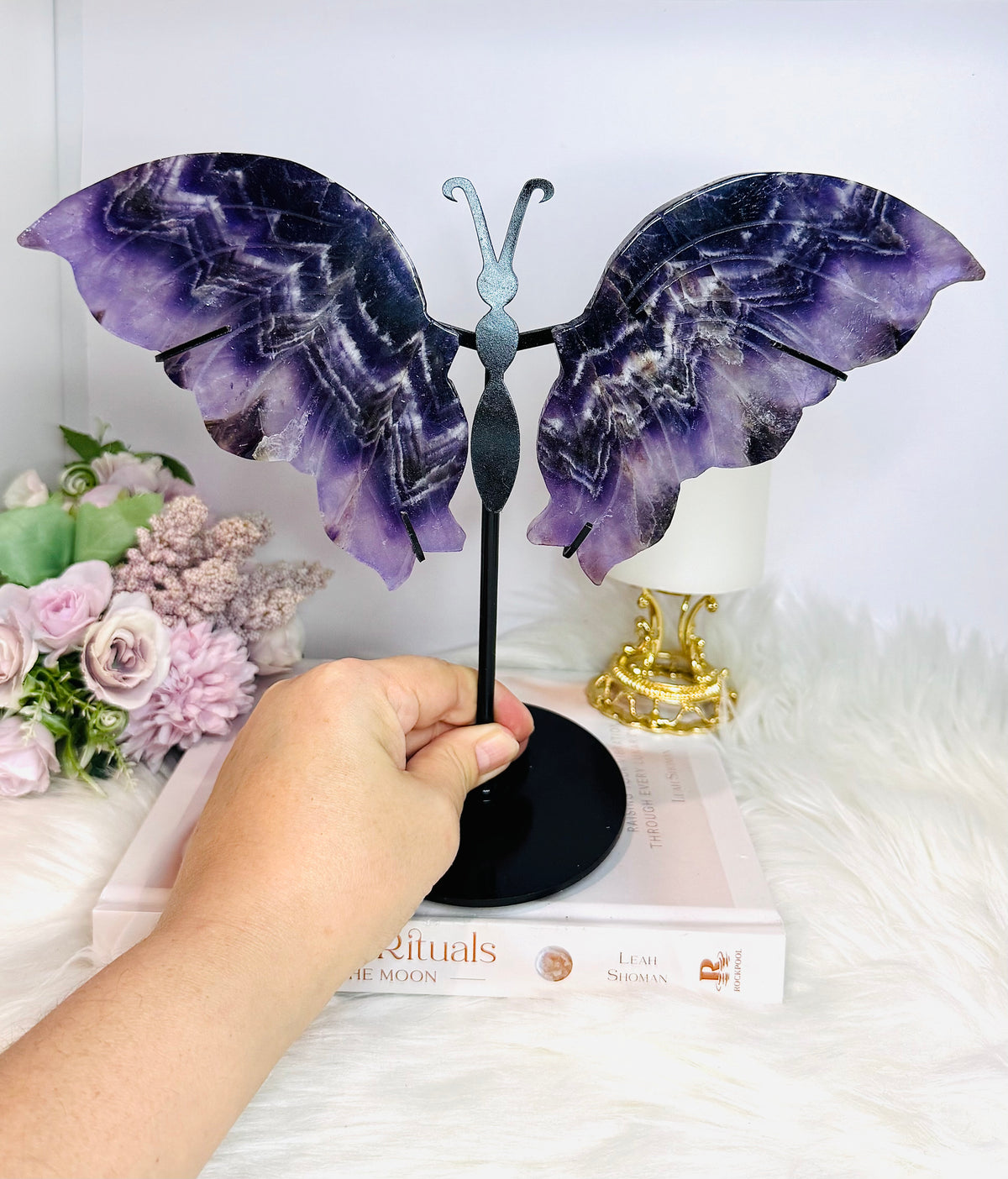 Large Chevron Amethyst Butterfly Wings On Stand 22cm x 28cm
