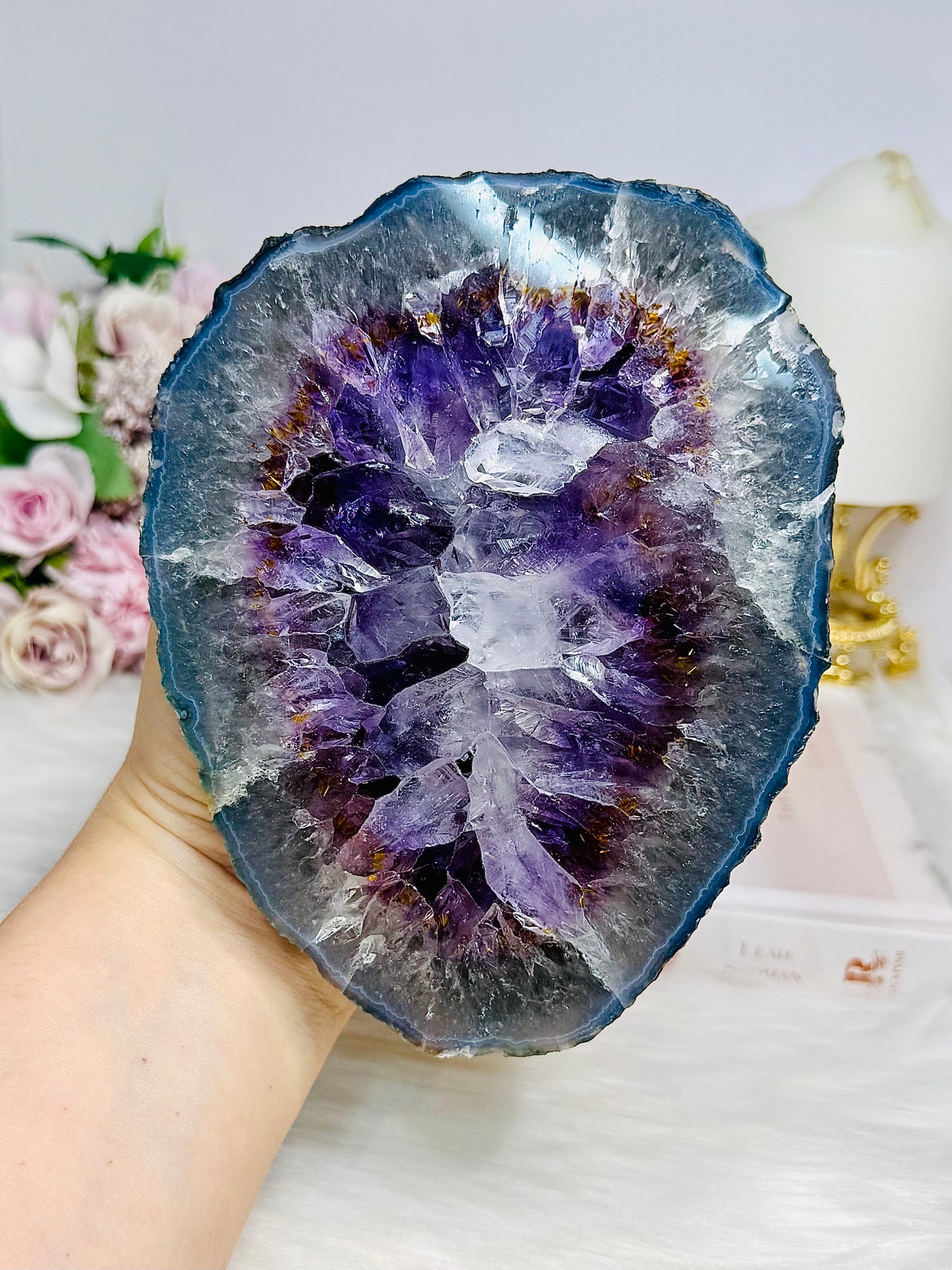 Large High Grade Amethyst Geode with Goethite Inclusions on Stand 1.6KG 20cm