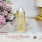 Beautiful Clear Quartz Chunky Tower with Engraved Gold Moon & Stars 8.5cm