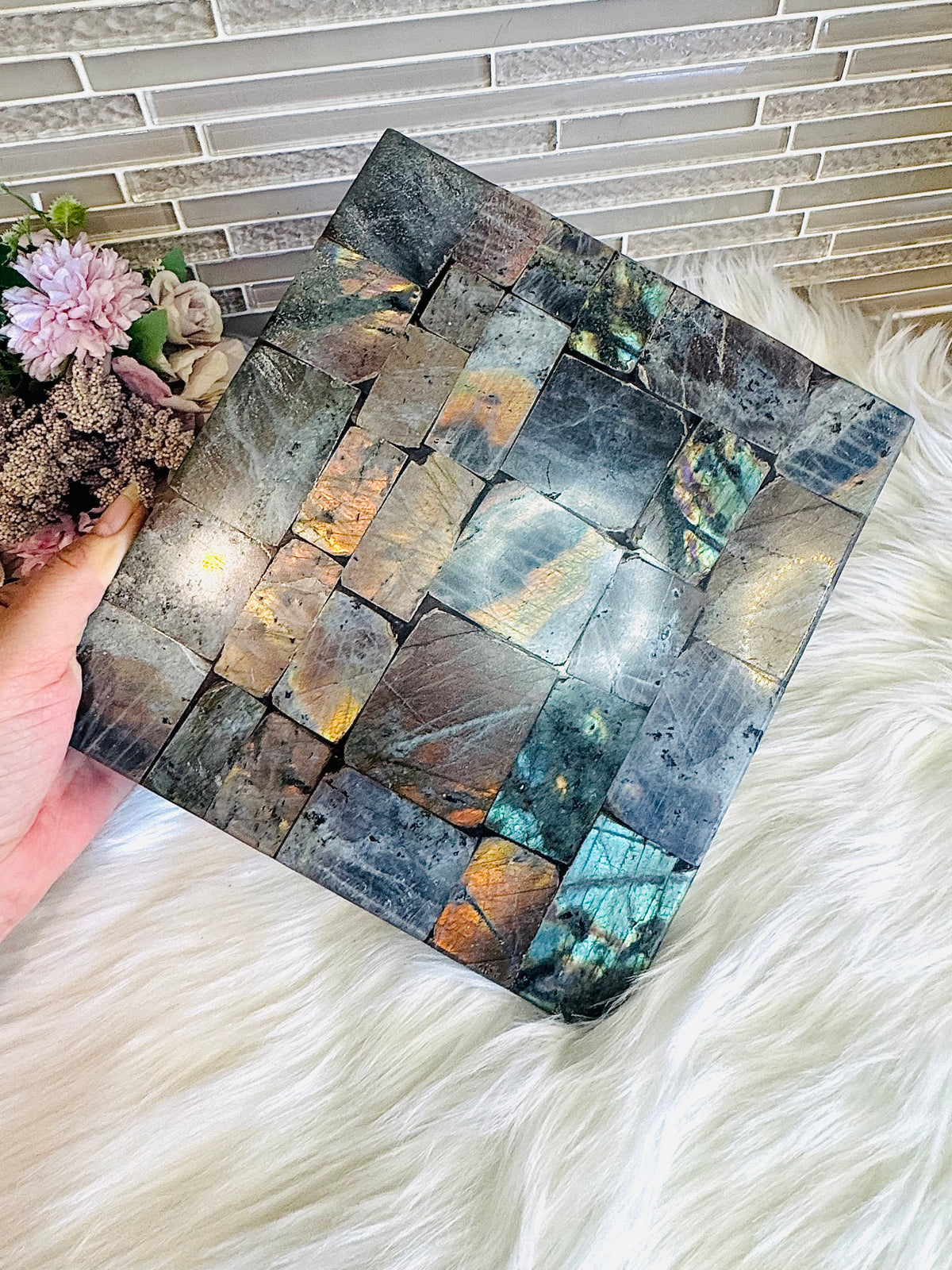 Large Heavy Labradorite Square Slab 22cm 1.57KG