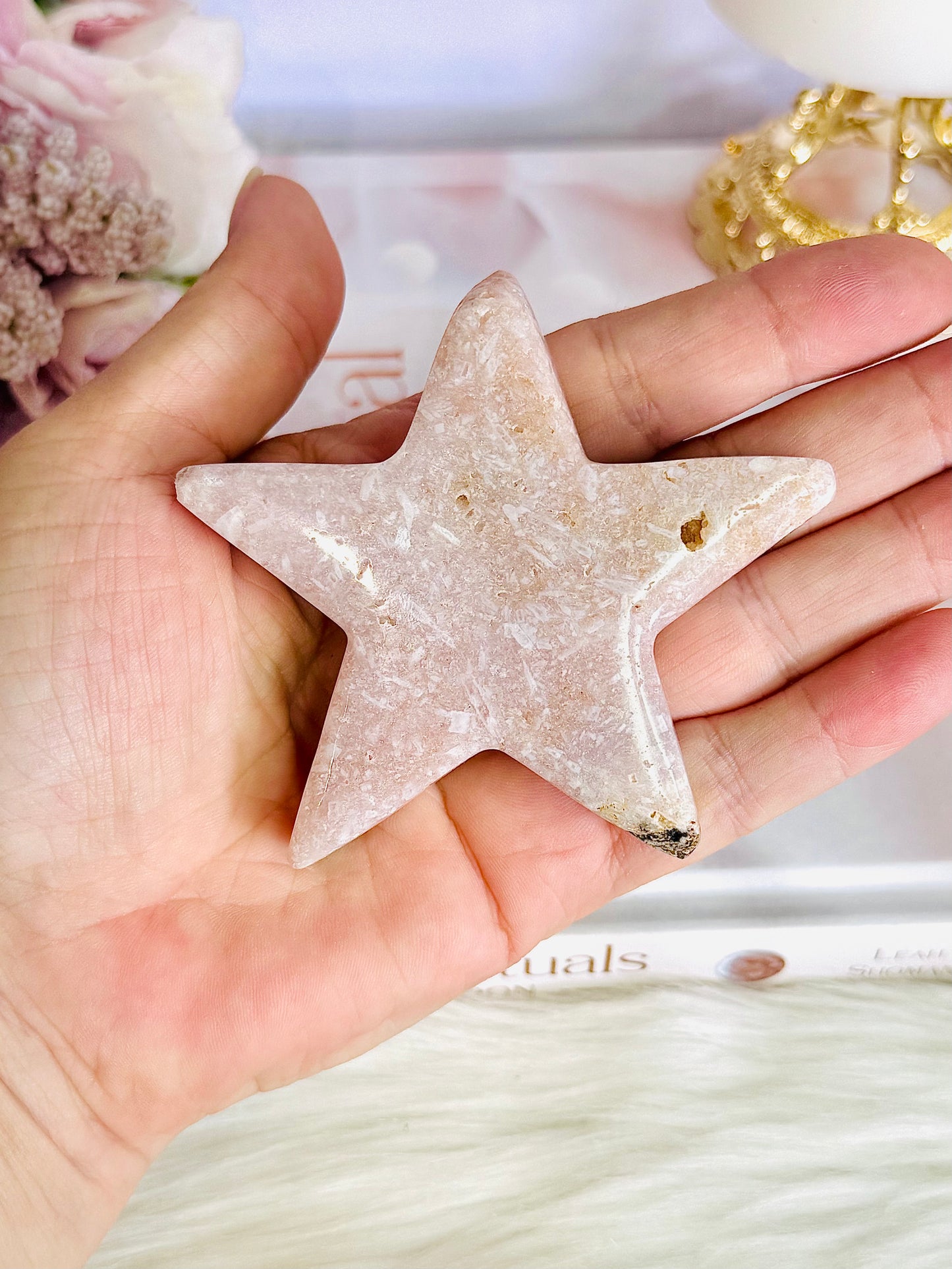 Gorgeous Pink Amethyst Druzy Rutilated Carved Star 8cm