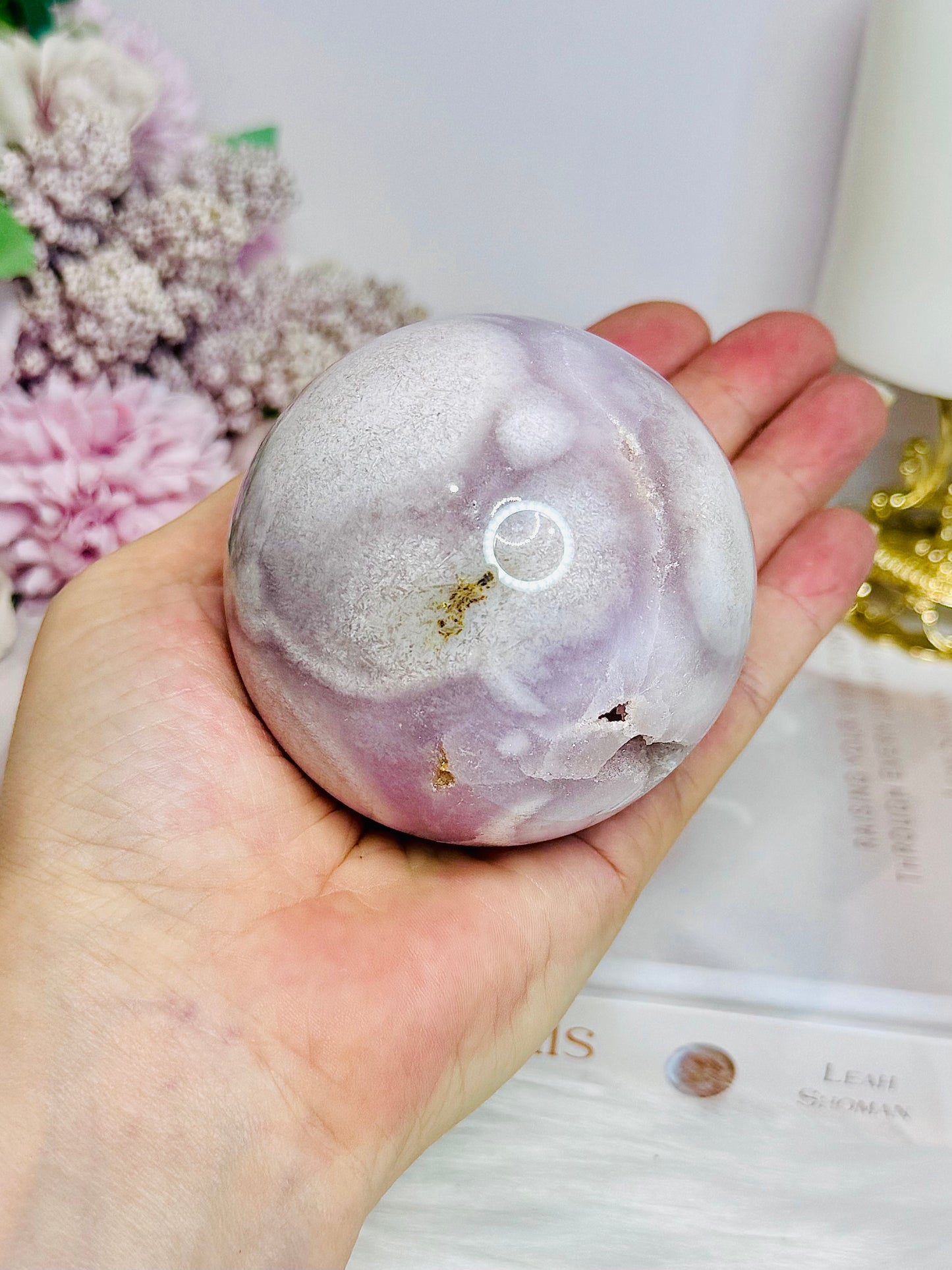 Large Pink Amethyst Druzy Sphere on Glass Stand (stand can be changed) 471g