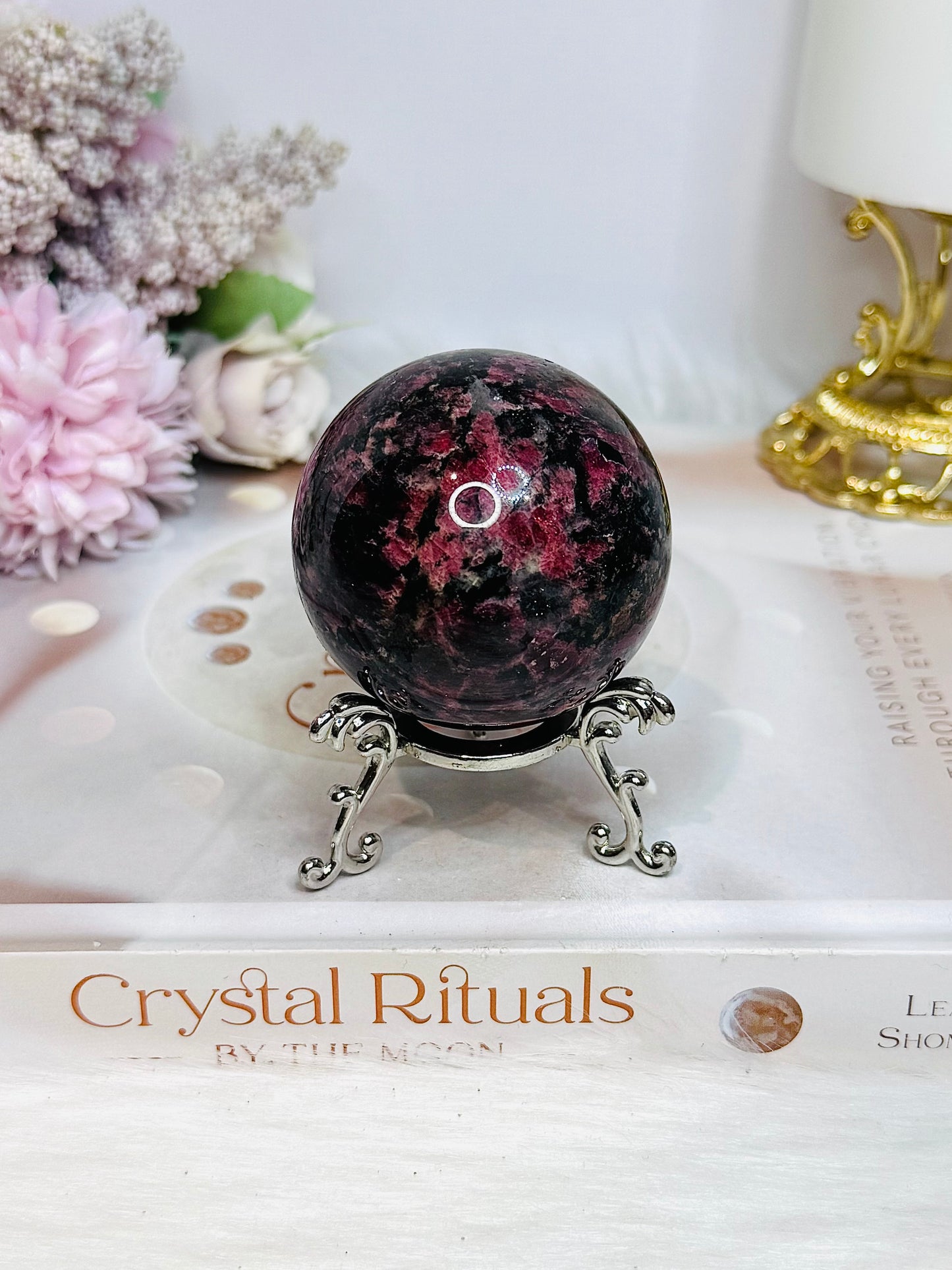 High Grade Rhodonite Sphere on Stand 270g