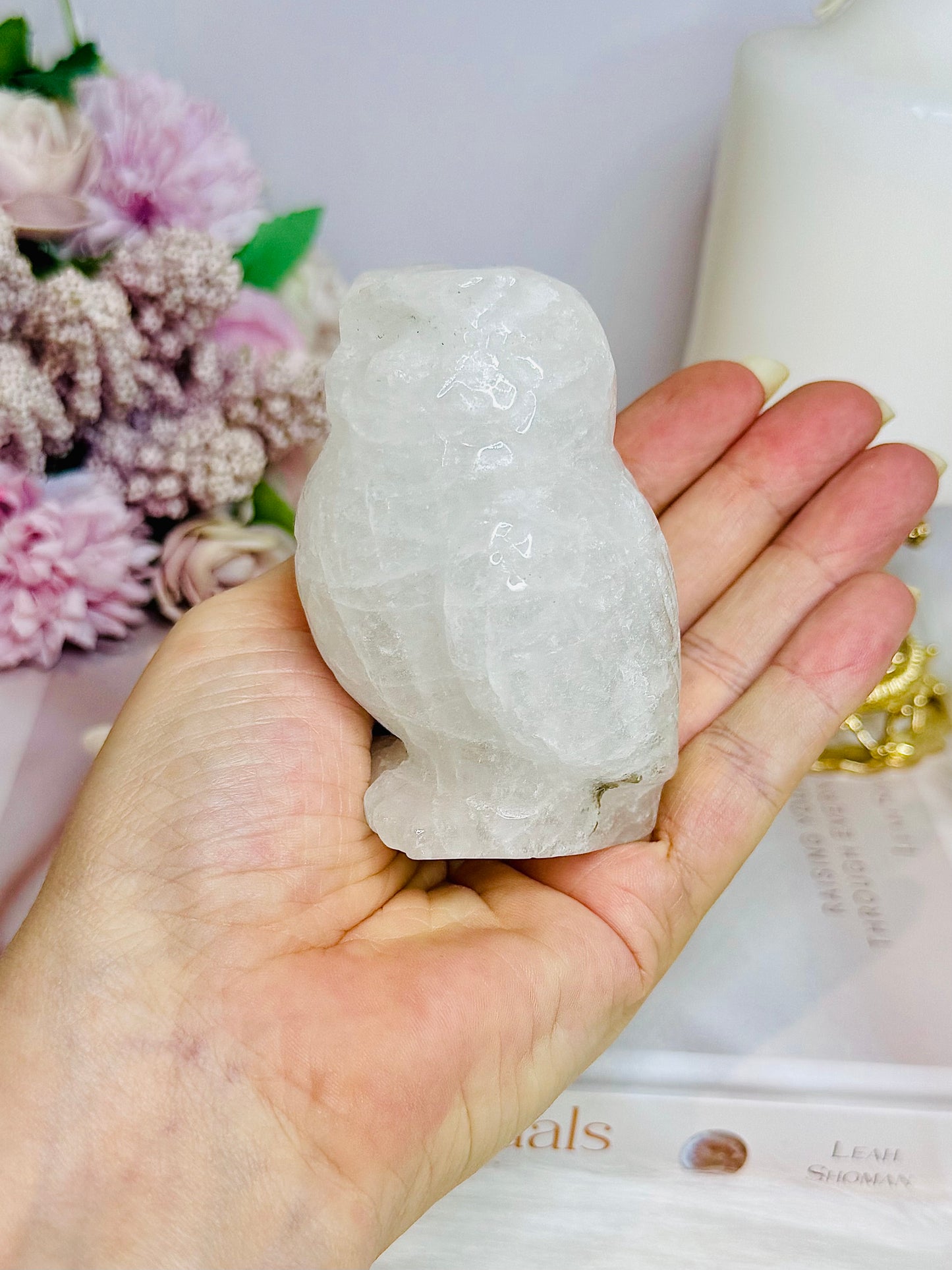 Clear Quartz Carved Owl 8cm 312g