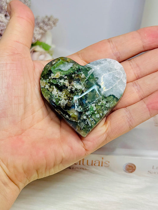Druzy Moss Agate Heart 6cm