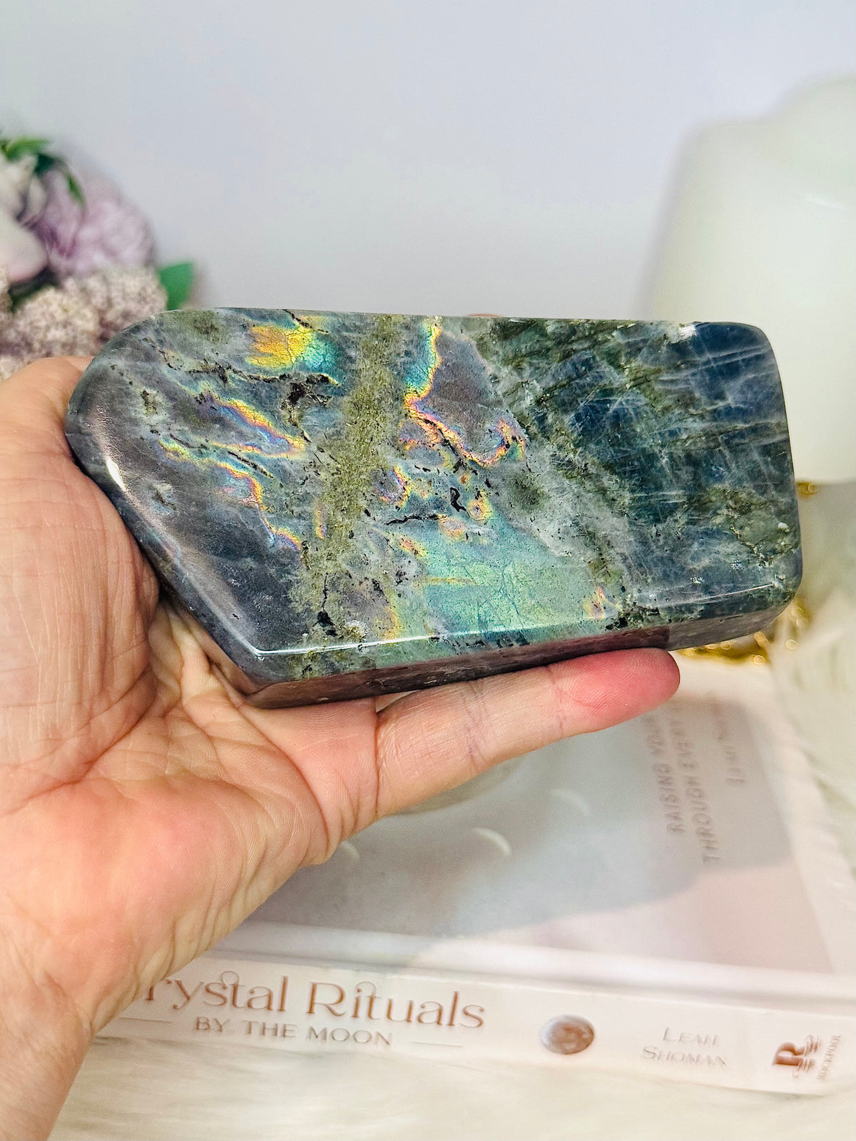 Labradorite Large Freeform 12.5cm 454g (this piece has been damaged in transit has dents on it) Reduced