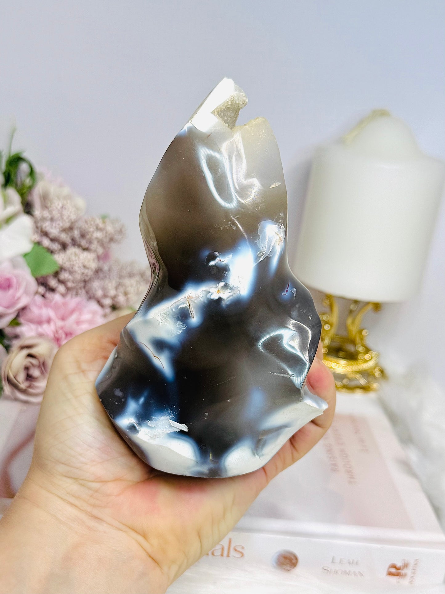 Large Orca Agate Druzy Flame 14cm 572g