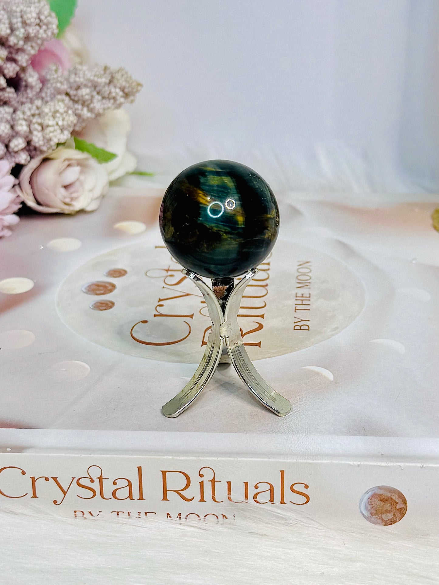 Small Blue Tigers Eye Sphere on Stand