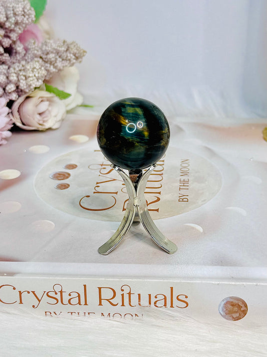 Small Blue Tigers Eye Sphere on Stand