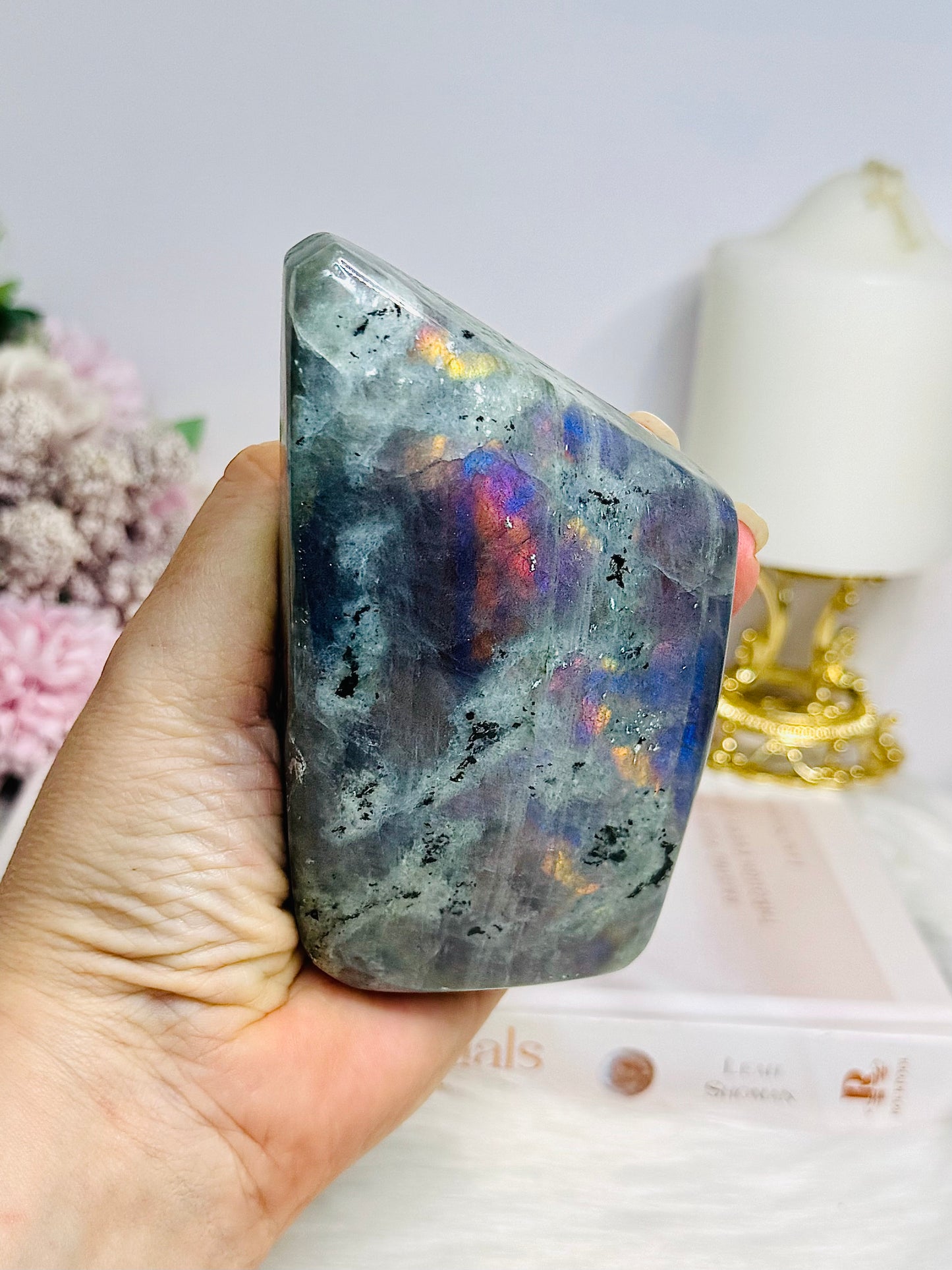 Labradorite Freeform with Pink & Purple Flash 12.5cm 441g (chip on bottom at back)