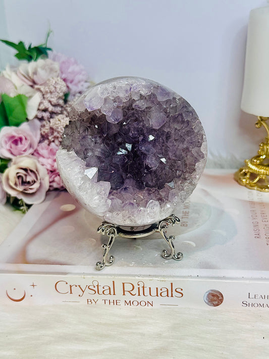Large Druzy Amethyst X Agate Sphere On Stand 620g