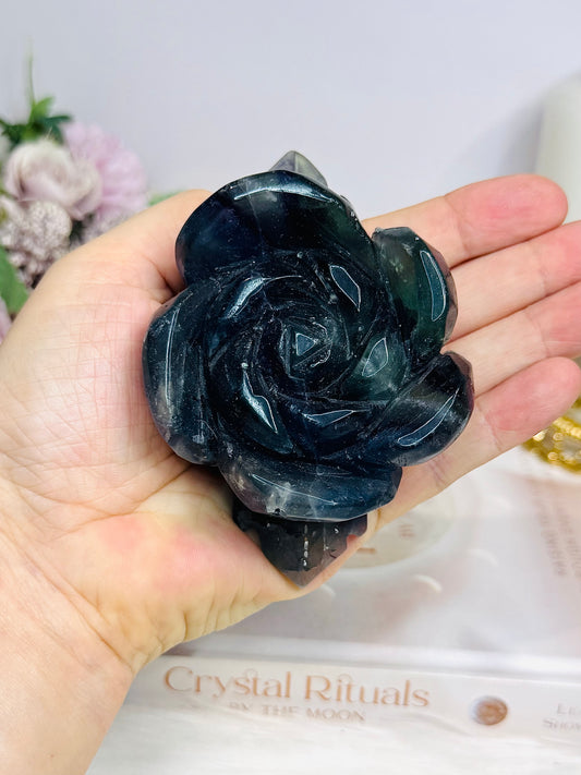 Fluorite Carved Flower On Stand 10cm 315g