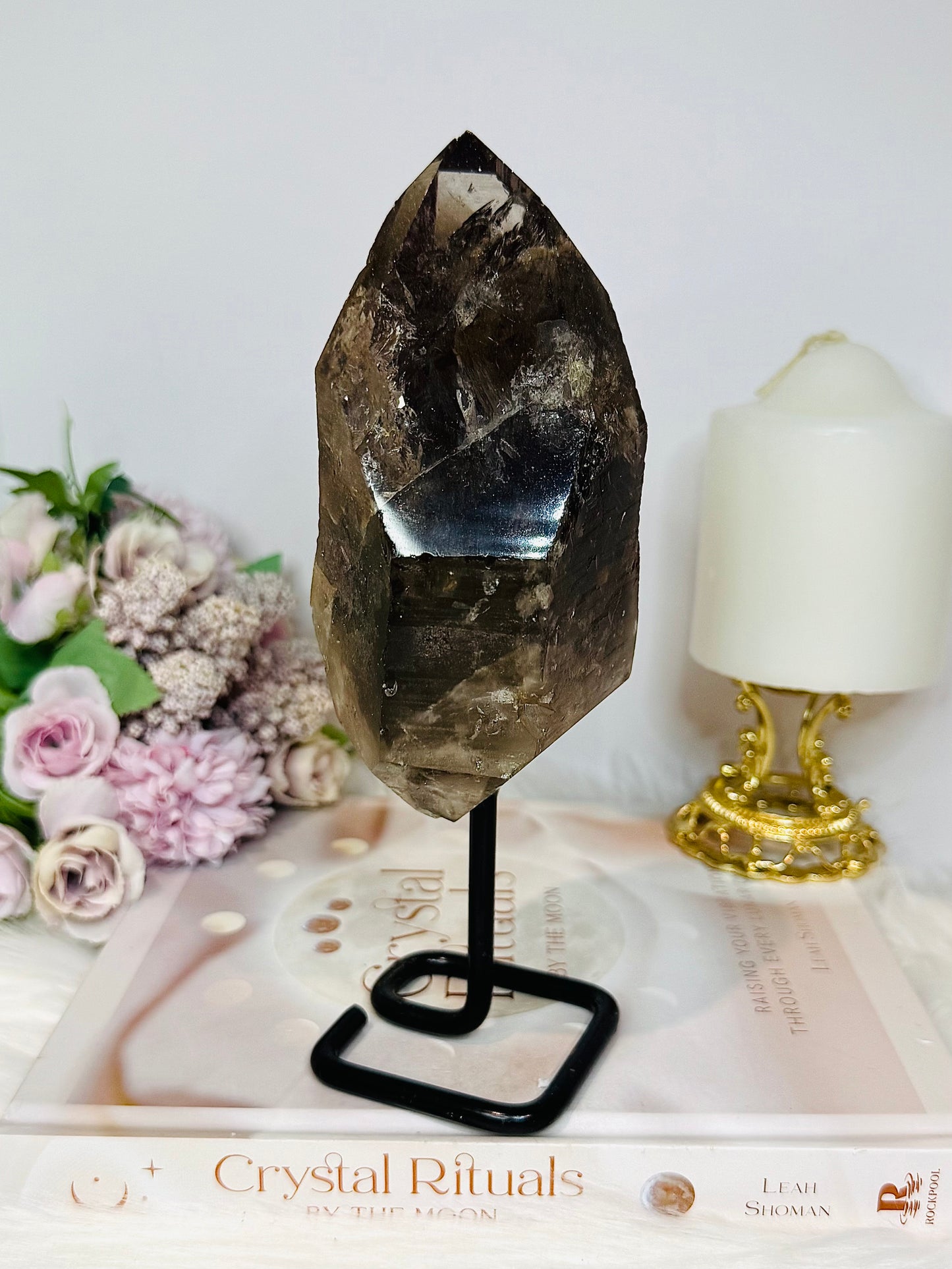 Large Smokey Lemurian Quartz Freeform on Stand 20cm 770g