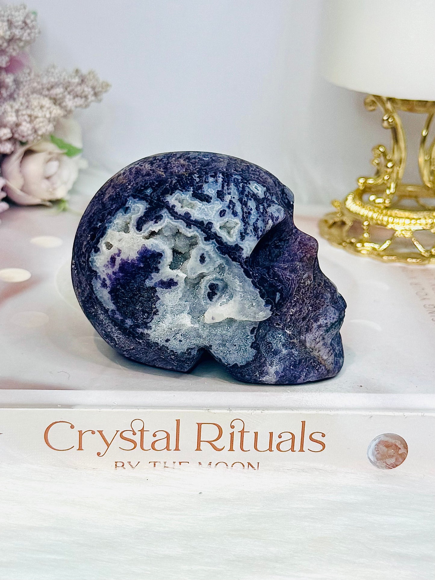 Purple Sphalerite Druzy Skull 8cm 419g