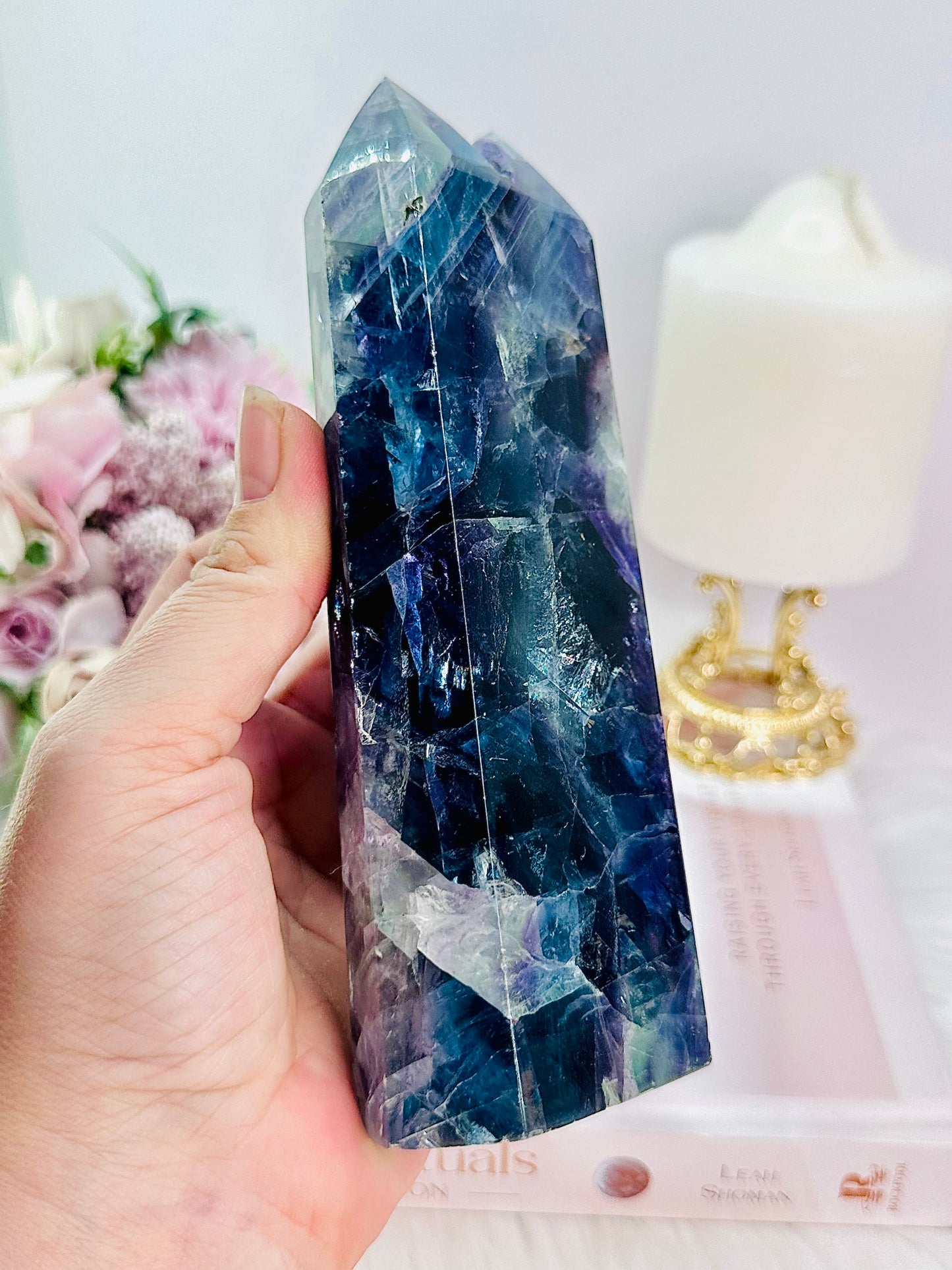Wow!! Brilliant Large Chunky Double Fluorite Tower with Stunning Rainbows 16.5cm 653grams