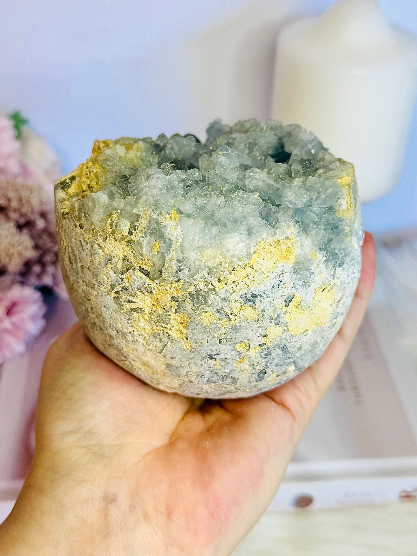 Huge Divine Natural Blue Celestite Druzy Geode | Sphere on Stand 1.65KG