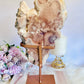 Large Natural 28cm (inc stand) Pink Amethyst Druzy Slab On Rose Gold Stand From Brazil