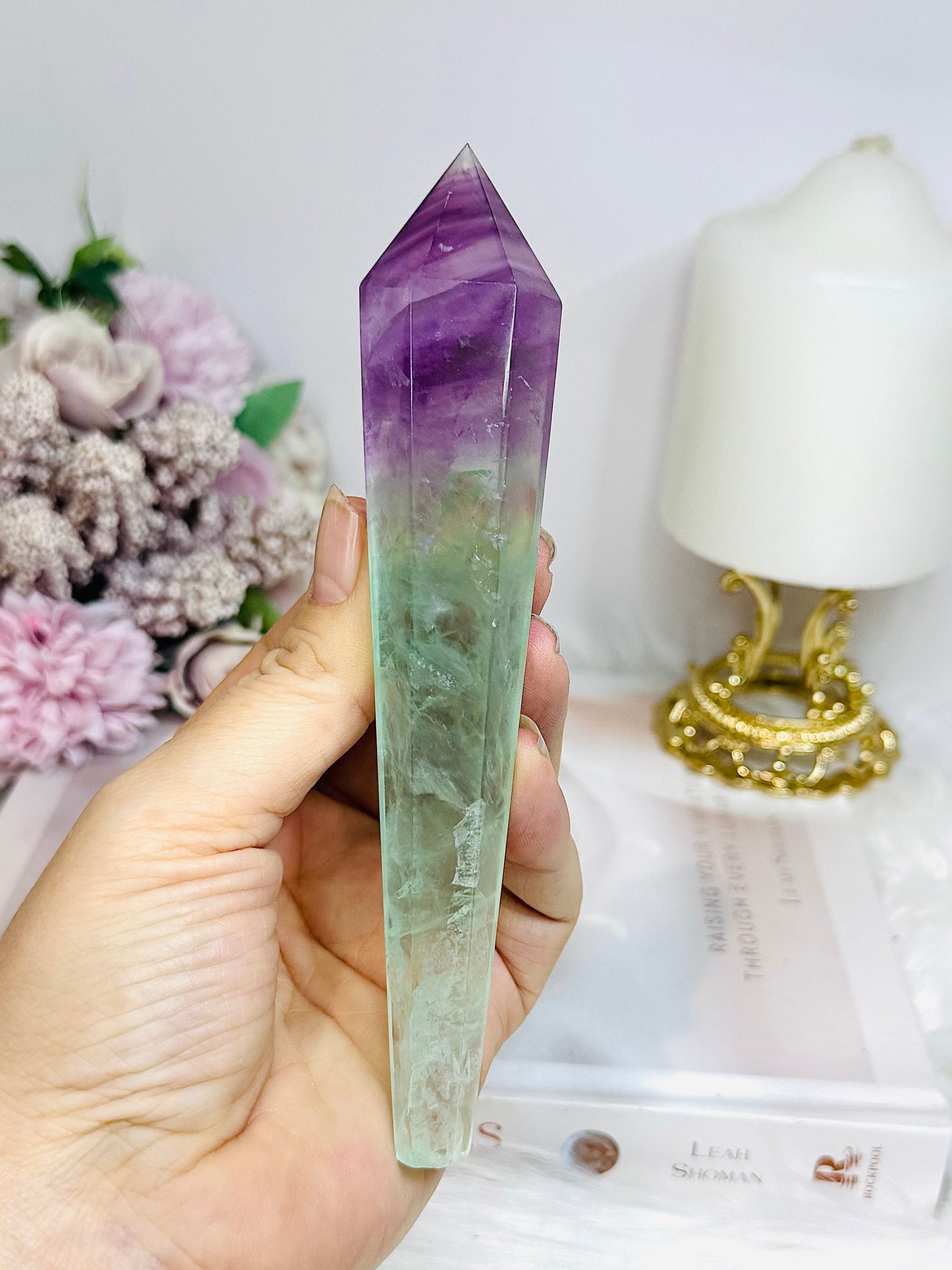Watermelon Fluorite Wand | Tower with Rainbows 15cm